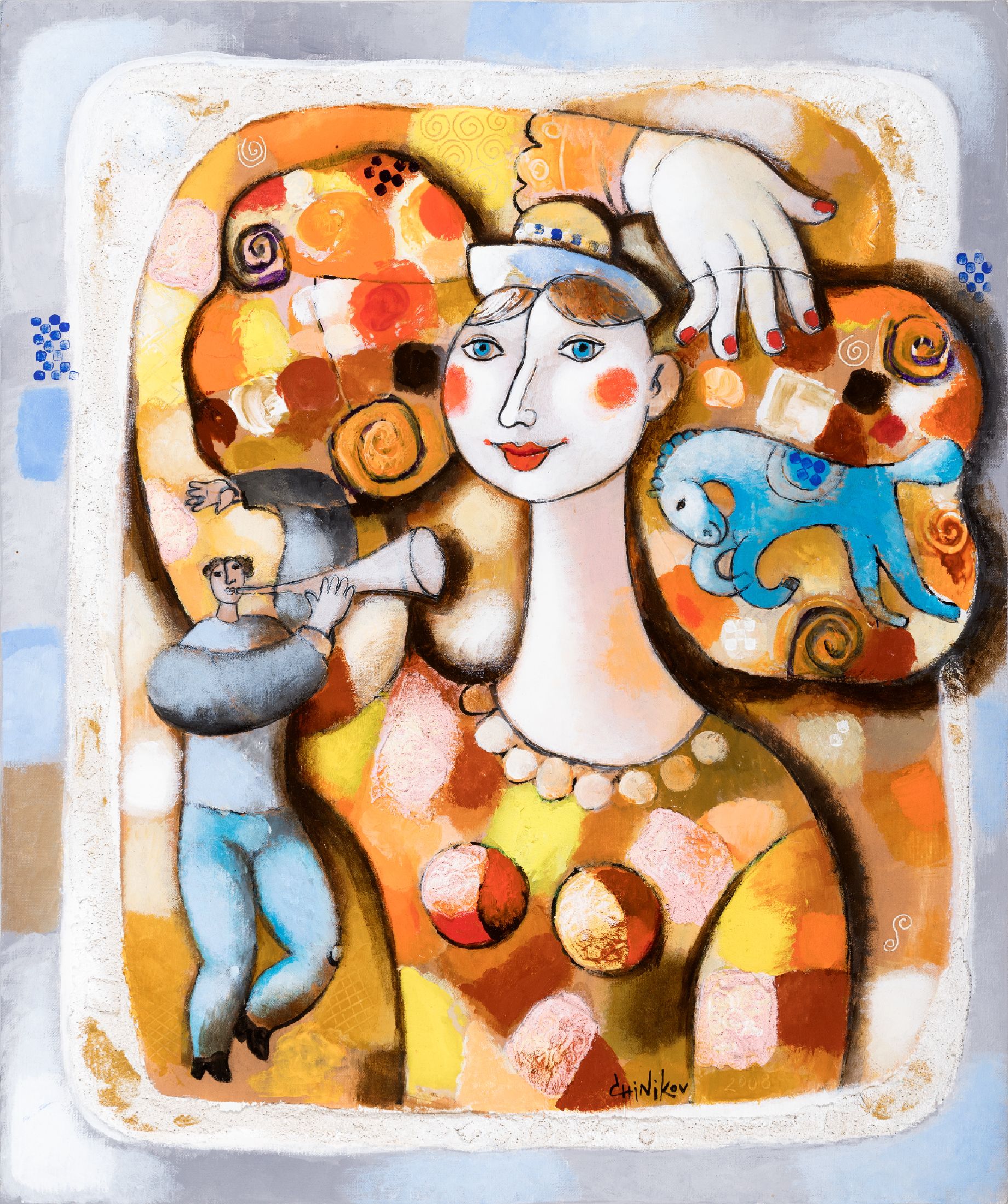 Stephan Chinikov, geb. 1969 Tunesien, Notze si belle melodie, Acryl/Lwd, mit Spachtelgrund reliefiert, signiert, rückseitig betitelt, ca. 55x46cm