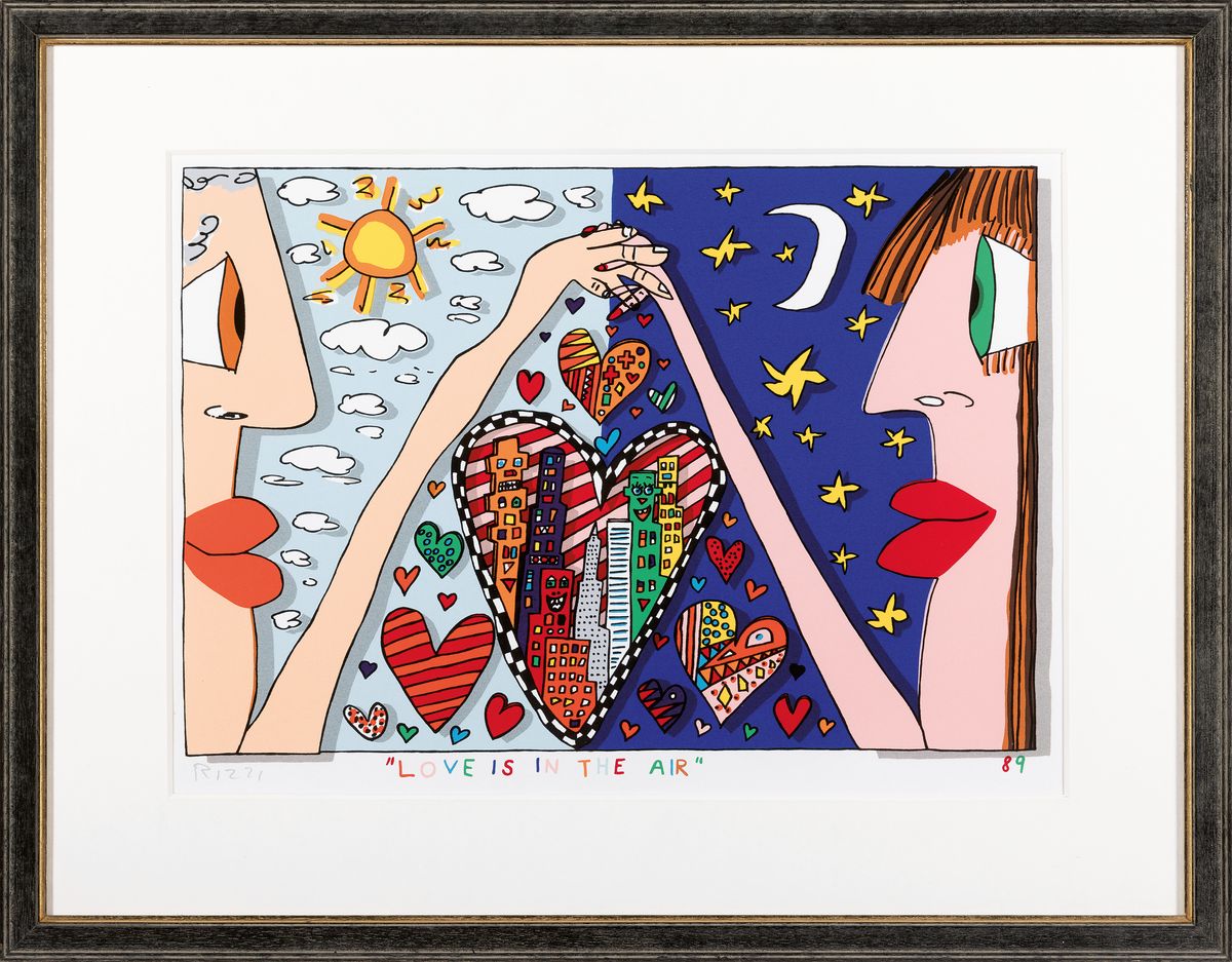Detail k: James Rizzi, 1950-2011 New York, Love is in the Air, Farblithographie von 1989, handsign., ca. 26x38cm, PP, u.Gl., R. ca. 42x54cm