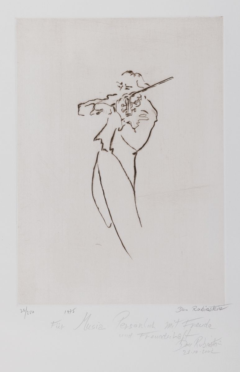 Dan Rubinstein, geb. 1940, Yehudi Menuhin, Radierung von 1975, signiert und dat., num. 36/250, mit handschriftlicher Widmung von 2002, ca. 28.5x21cm, ...