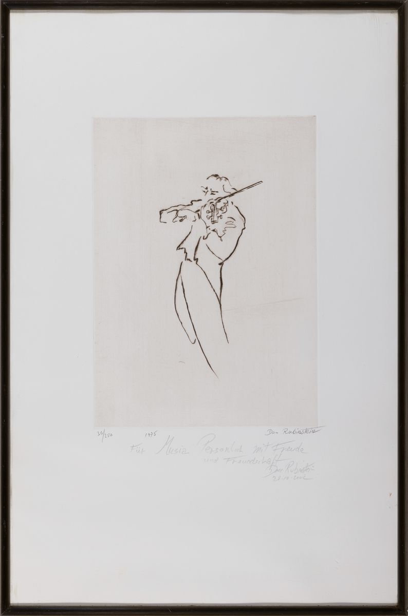 Detail k: Dan Rubinstein, geb. 1940, Yehudi Menuhin, Radierung von 1975, signiert und dat., num. 36/250, mit handschriftlicher Widmung von 2002, ca. 28.5x21cm, ...