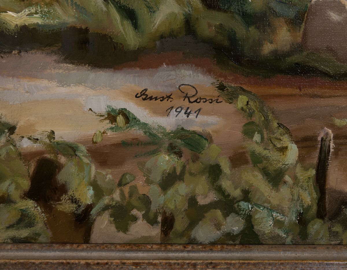 Detail a: Gustav Rossi, 1898 Speyer-1976 Gimmeldingen, Bauern auf der Flucht vom Feld vor dem Gewitter, Öl/Lwd, rechts unten sign. und dat. 1941, ca. ...