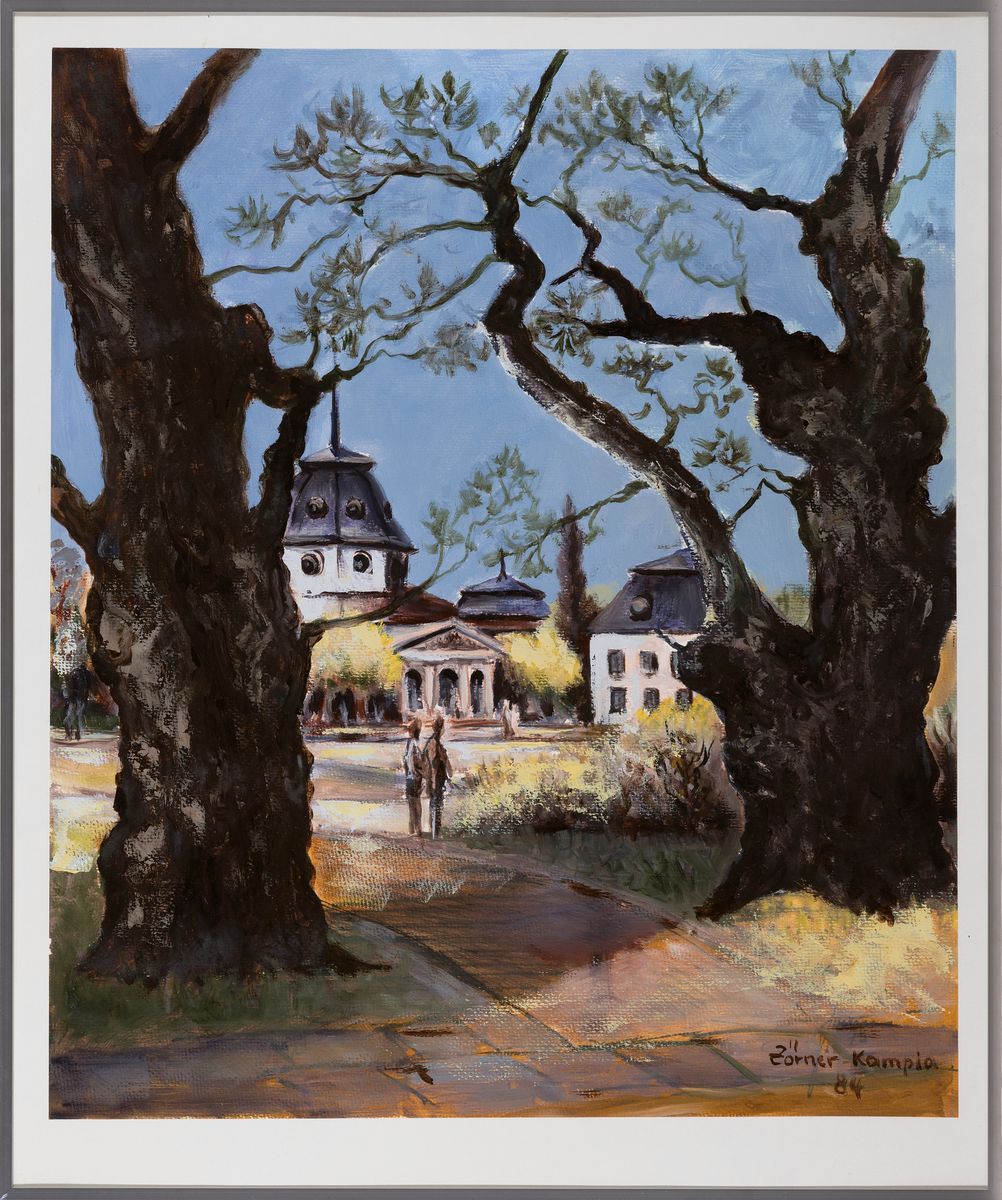 Detail k: Josef Zörner-Kampia, geb. 1925, 3 Arbeiten: Im Hambacher Schloß, Öl/Lwd, sign. und dat. 81, ca. 60x50cm, R. ca. 67x57cm; Gebäude im Park, ...