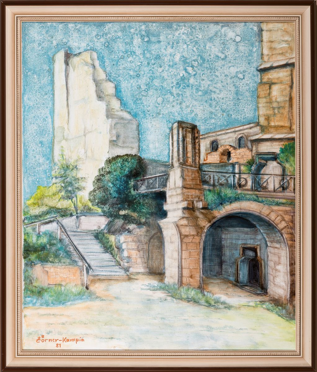 Detail o: Josef Zörner-Kampia, geb. 1925, 3 Arbeiten: Im Hambacher Schloß, Öl/Lwd, sign. und dat. 81, ca. 60x50cm, R. ca. 67x57cm; Gebäude im Park, ...