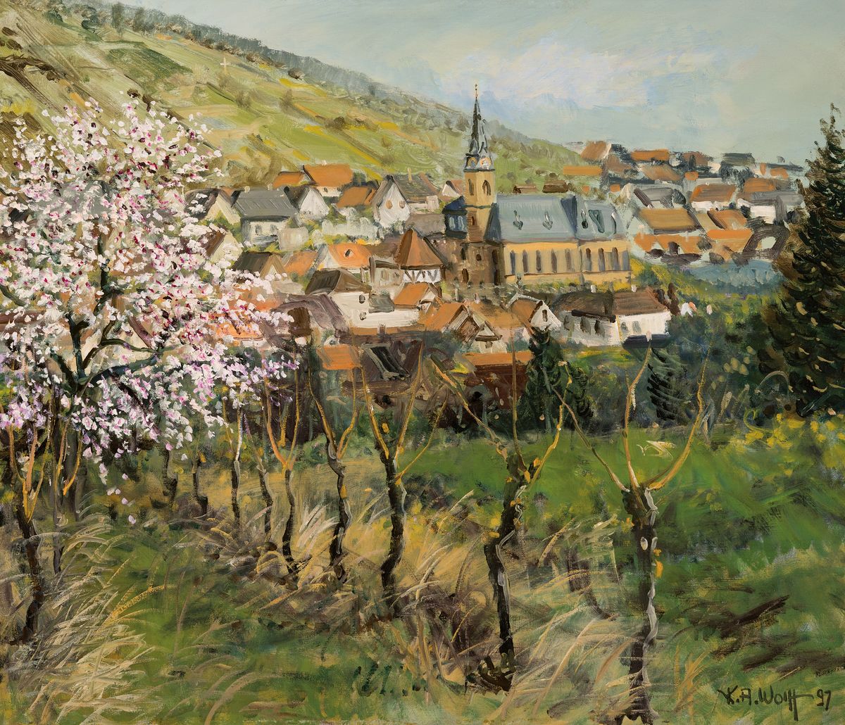 Karl August Wolff, geb. 1938 Ludwigshafen am Rhein, Blick auf St. Martin, Öl/Lwd, rechts unten signiert und dat. 97, ca. 60x70cm, R. ca. 73x83cm