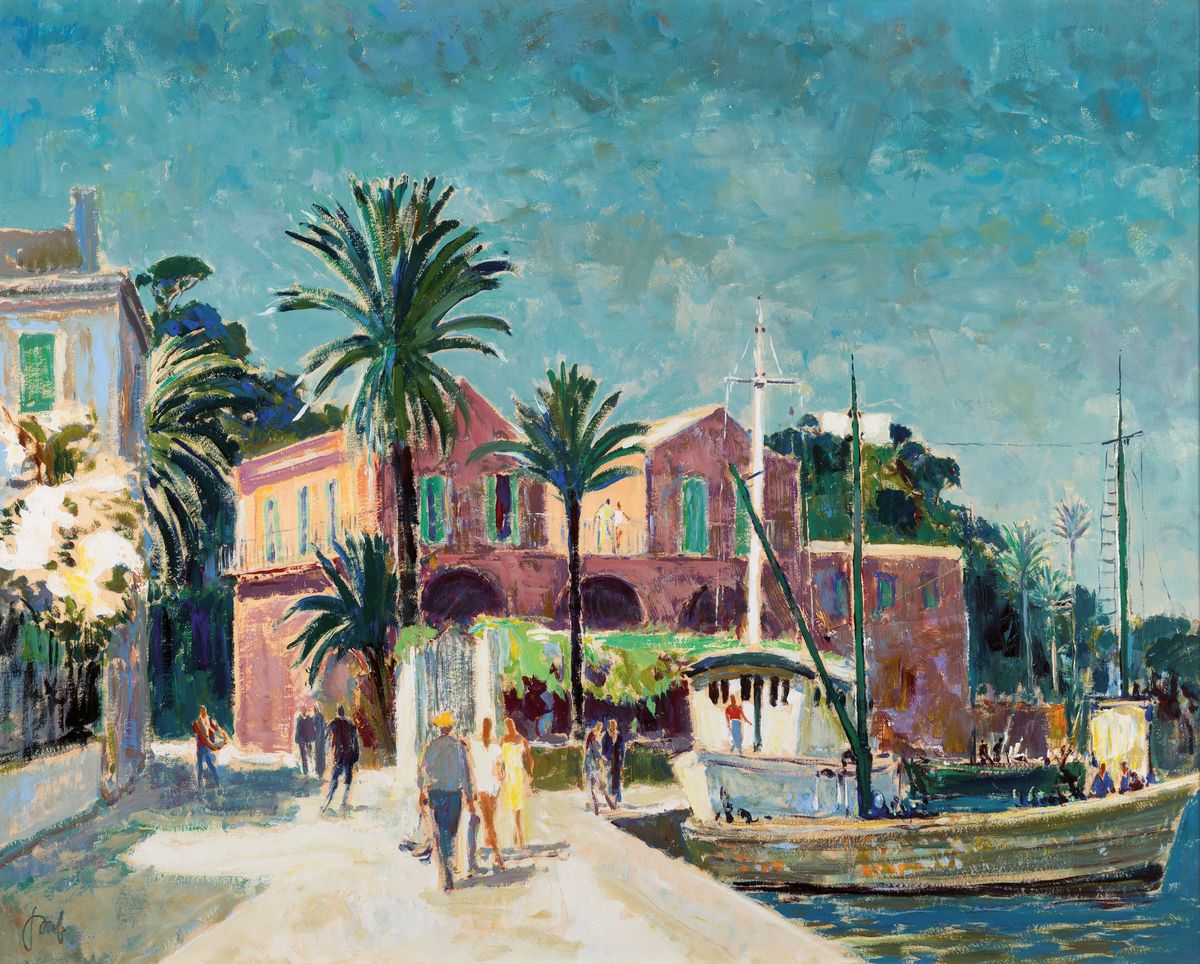 Karl Graf, 1902-1986 Speyer, Südliche Hafenansicht, Gouache auf Papier, links unten signiert, ca. 66x83cm, u.Gl., R. ca. 71x88cm