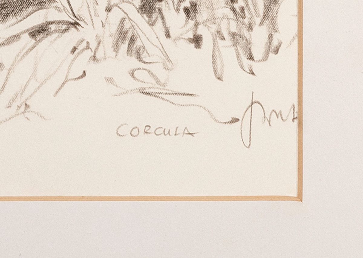 Detail b: Karl Graf, 1902-1986 Speyer, 2 Zeichnungen: 1x Athen abends, dat. 24.7.55, sign., ca. 28x38cm, PP, u.Gl. R. ca. 41x51cm; 1x Corcula, sign. und ...