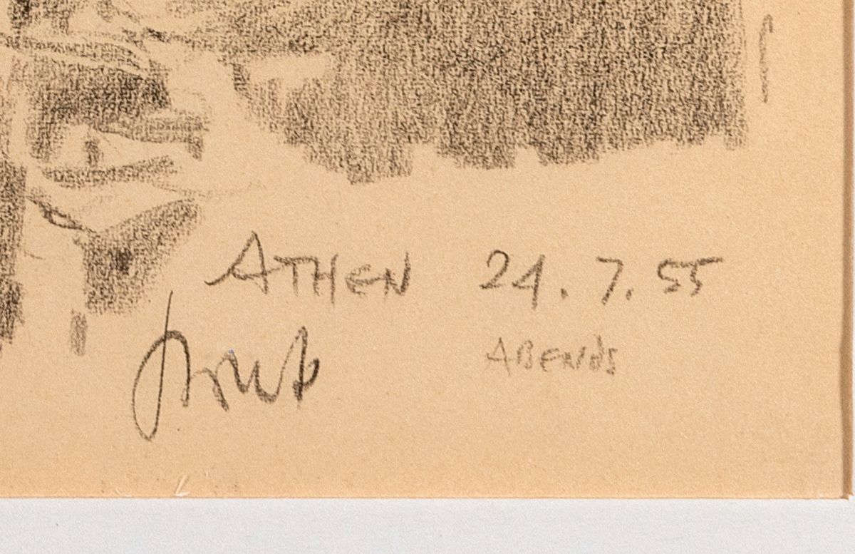 Detail c: Karl Graf, 1902-1986 Speyer, 2 Zeichnungen: 1x Athen abends, dat. 24.7.55, sign., ca. 28x38cm, PP, u.Gl. R. ca. 41x51cm; 1x Corcula, sign. und ...