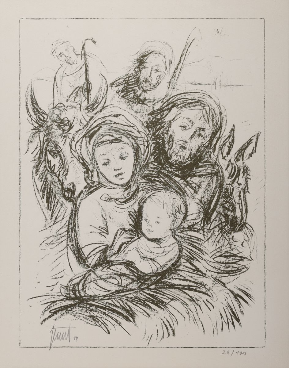 Georg Günther Zeuner, 1923 Dresden-2011 Speyer, Konvolut aus 4 Grafiken: Die Hl. Familie, num. 26/100, von 1978, ca. 40x30cm, u.Gl., R. ca. 50x40cm; ...