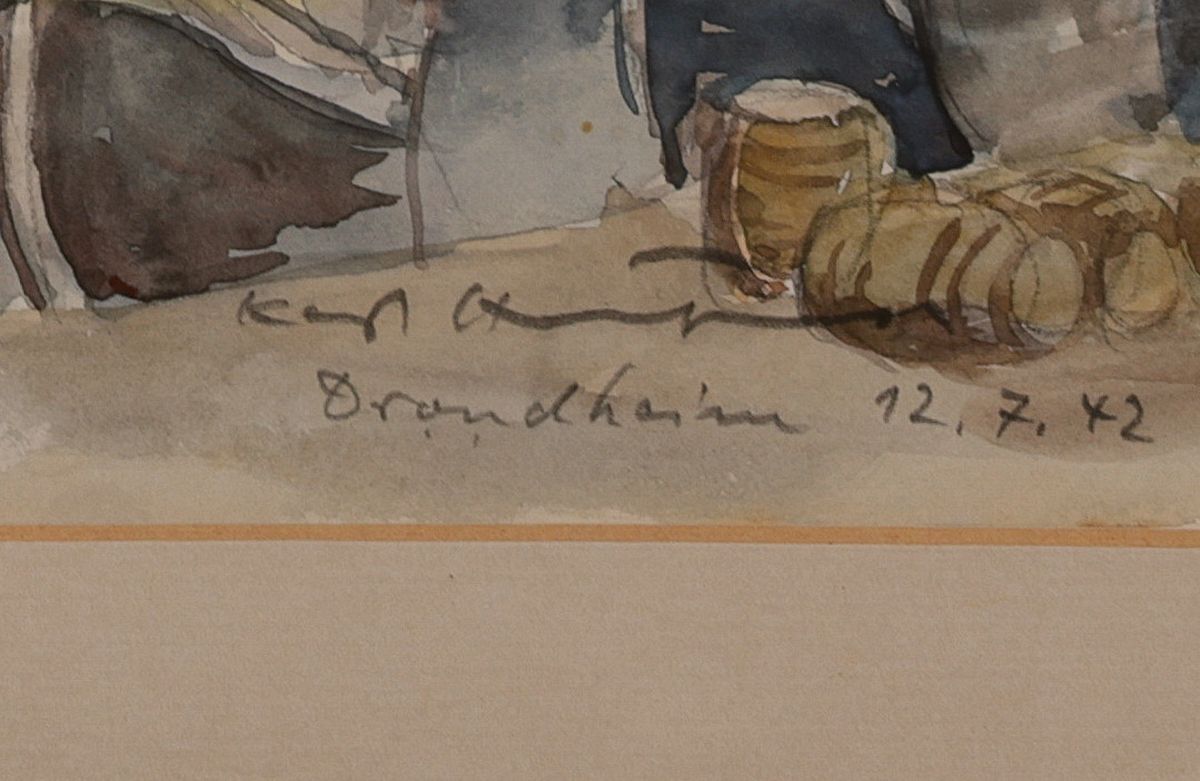 Detail c: Karl Hufnagel, 1906 Harthausen-1995 Speyer, Konvolut aus 2 Aquarellen, 1x Drondheim, betitelt und dat. 12.07.42, sign., ca. 33x47cm, PP, u.Gl., R. ...