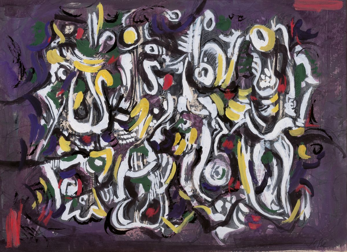 Friedrich Jossé, 1897 Wolfstein/Pfalz-1994 Speyer, abstrakte Komposition, Gouache auf Papier, rechts unten signiert, ca. 36x49cm, PP, u.G., R. ca. ...