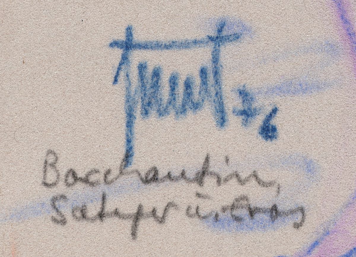 Detail a: Georg Günther Zeuner, 1923 Dresden-2011 Speyer, Bacchantin, Satyr und Eros, Pastellkreide auf grauem Papier, sign., dat. 76 und betitelt, ca. ...