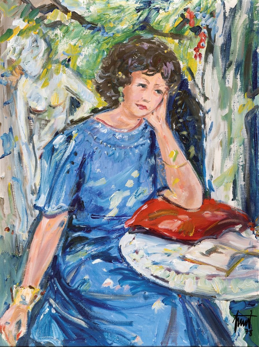 Georg Günther Zeuner, 1923 Dresden-2011 Speyer, Bettina im Garten, rückseitig so betitelt, dat. 1978 und gewidmet, Acryl/Lwd, signiert, ca. ...