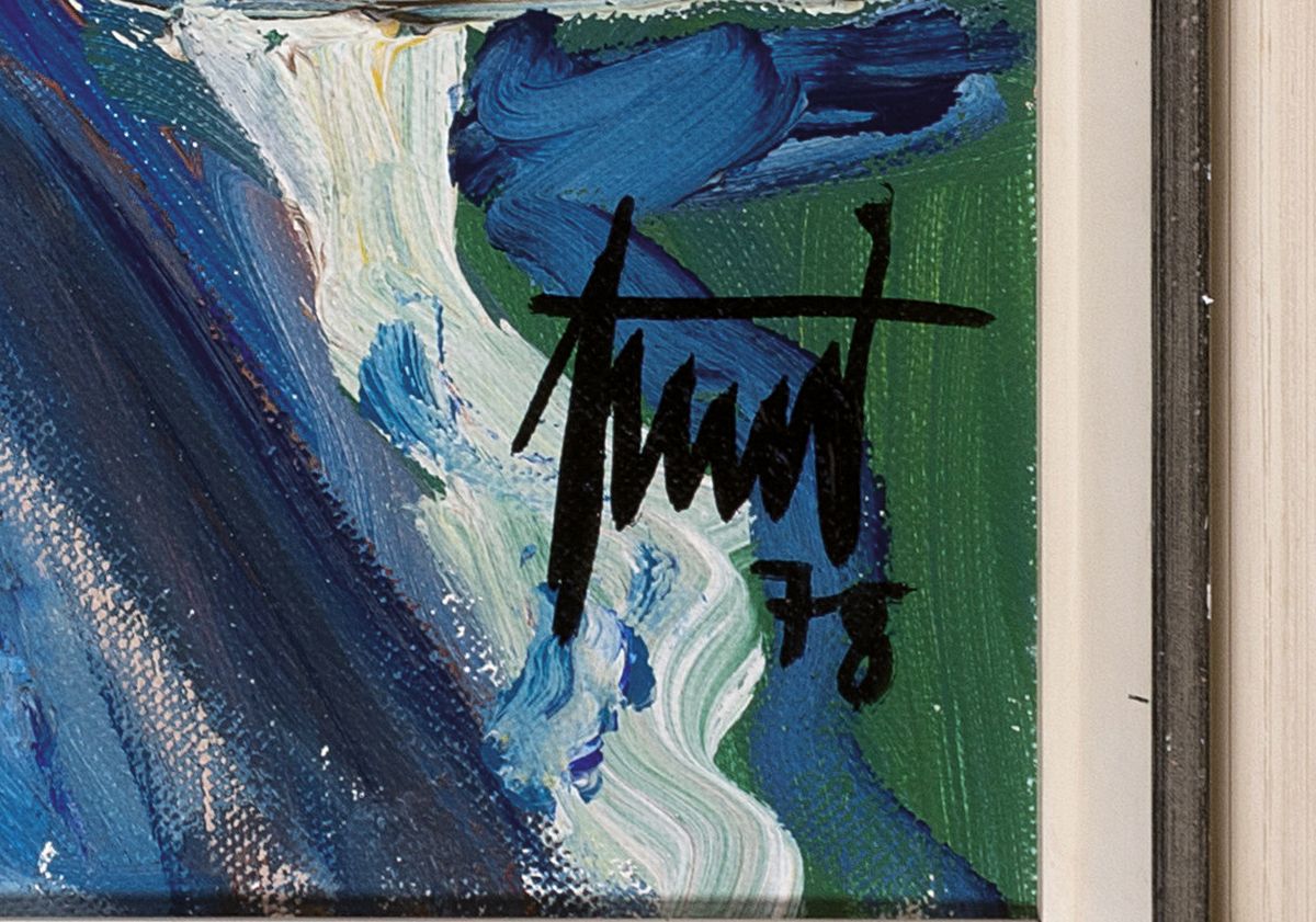 Detail a: Georg Günther Zeuner, 1923 Dresden-2011 Speyer, Bettina im Garten, rückseitig so betitelt, dat. 1978 und gewidmet, Acryl/Lwd, signiert, ca. ...