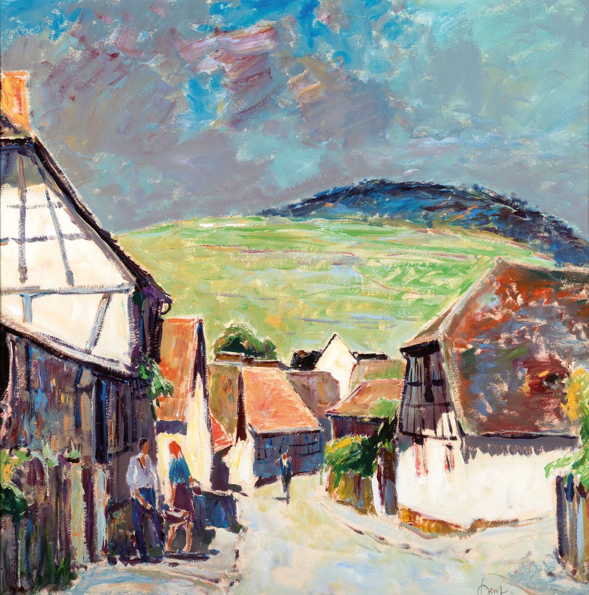 Karl Graf, 1902-1986 Speyer, Pfälzer Weindorf Gleiszellen, so rückseitig betitelt, Öl/Papier, signiert, ca. 64x64cm, u.Gl., R. ca. 74x74cm