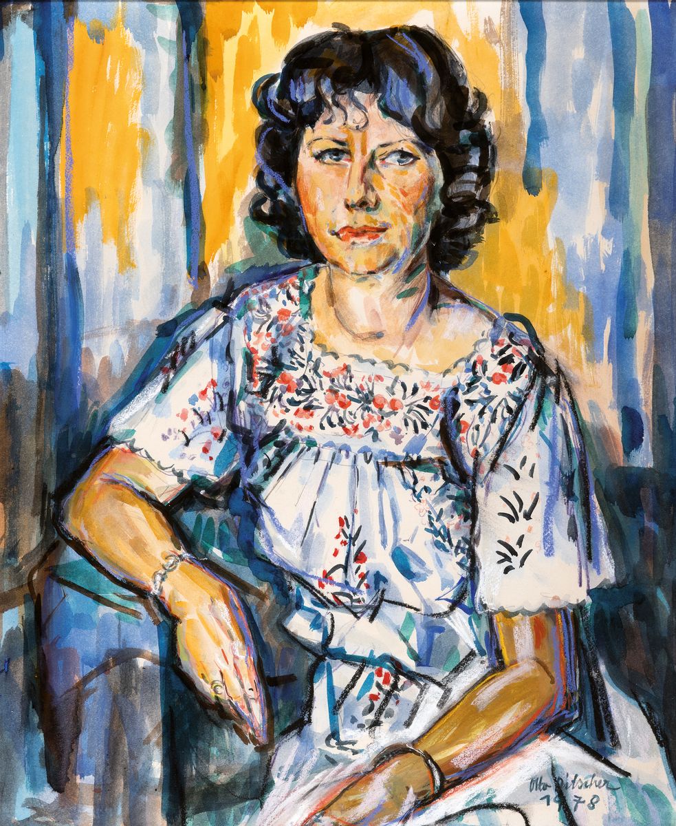 Otto Ditscher, 1903-1987 Neuhofen, Porträt Bettina Deuter, Aquarell auf Papier, rechts unten sign. und dat. 1978, ca. 63x51cm, u.Gl., R. ca. 70x58cm