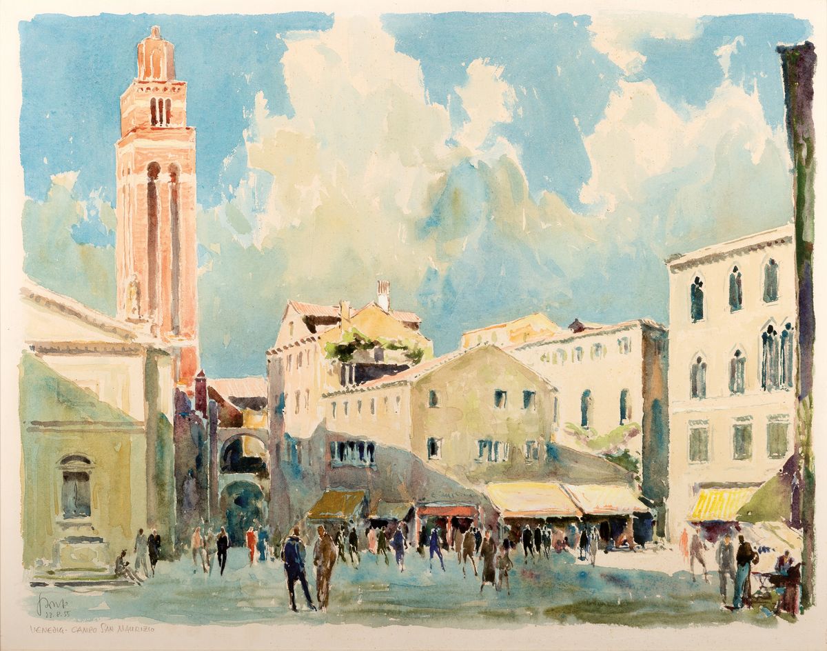 Karl Graf, 1902-1986 Speyer, Campo San Maurizio, Gouache von 1955, sign. und betitelt, ca. 47x60cm, u.Gl., R. ca. 54x68cm