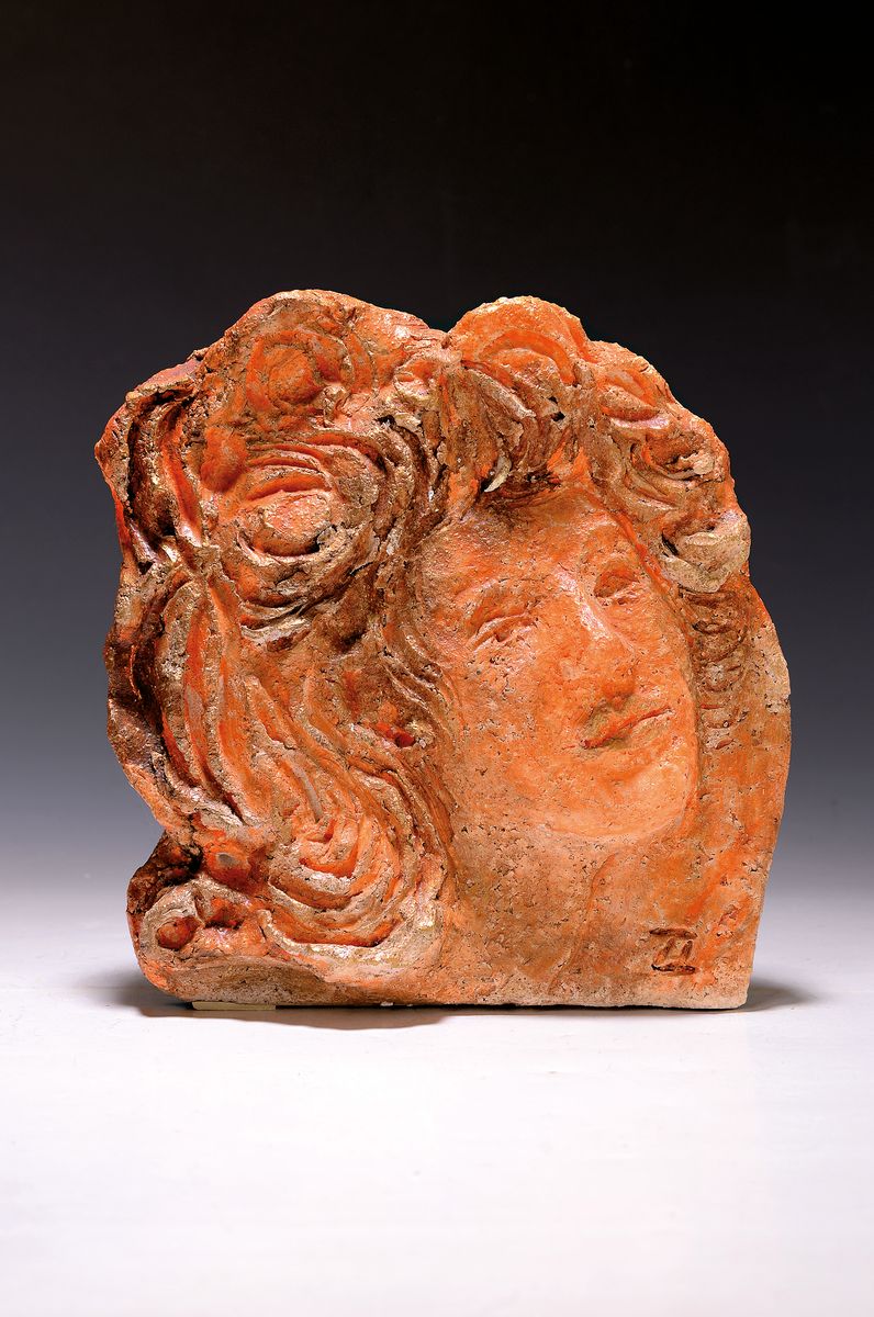 Georg Günther Zeuner, 1923 Dresden-2011 Speyer, Kopf, Keramikskulptur, orange-braun bemalt, monogr., ca. 26x22cm