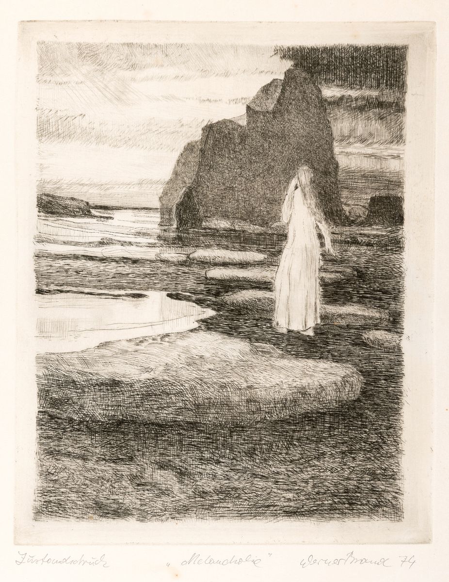 Detail b: Werner Brand, 1933 Löbau-2021 Hochstadt/Pfalz, Konvolut aus 4 Radierungen:1. Melancholie, Zustandsdruck, handsign, dat. 74, ca. 21.5x163.5cm, u.Gl., ...