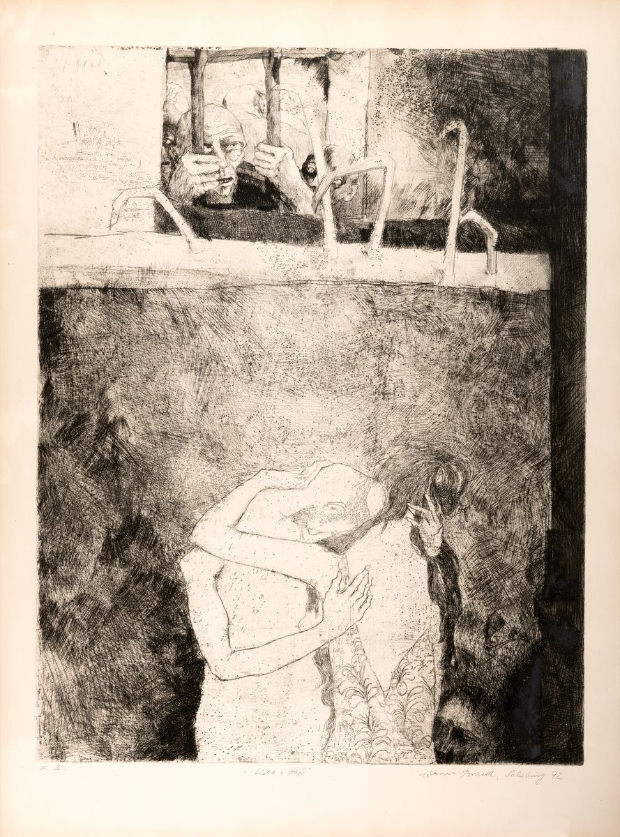 Detail c: Werner Brand, 1933 Löbau-2021 Hochstadt/Pfalz, Konvolut aus 4 Radierungen:1. Melancholie, Zustandsdruck, handsign, dat. 74, ca. 21.5x163.5cm, u.Gl., ...