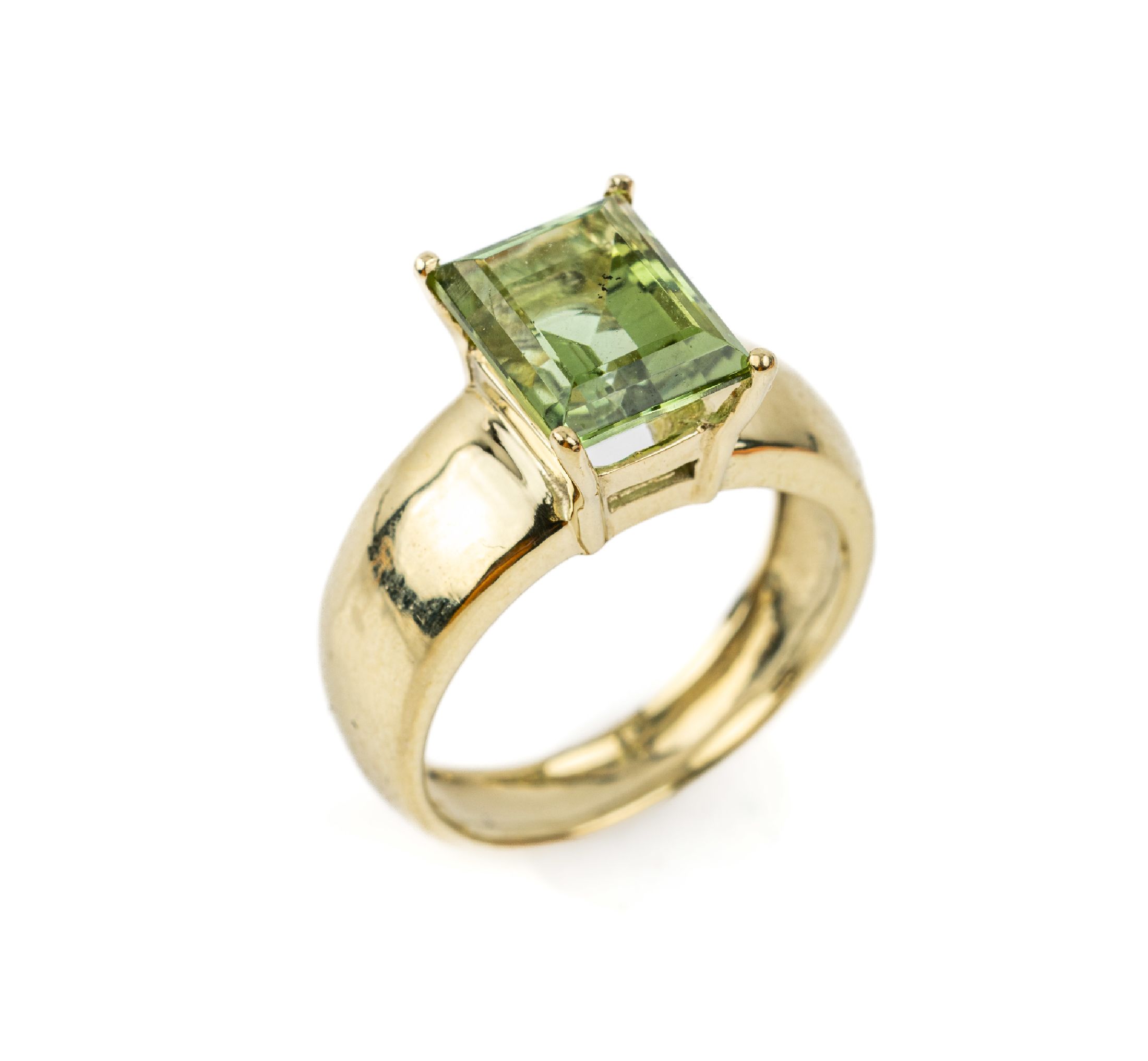 14 kt Gold Turmalin-Ring, 585/000, Turmalin Rechteck ca. 4.00 ct, ca. 7.5 g, RW 56