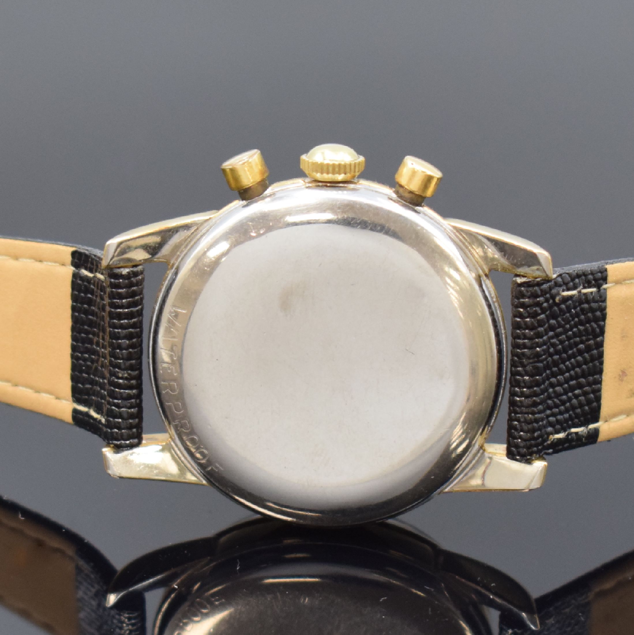 Detail c: OMEGA Seamaster Armbandchronograph Referenz KO 2907 mit Kaliber 321, Schweiz um 1958, Handaufzug, Stahlgehäuse m. Gold-Kappe, Stahlboden aufgedr., ...