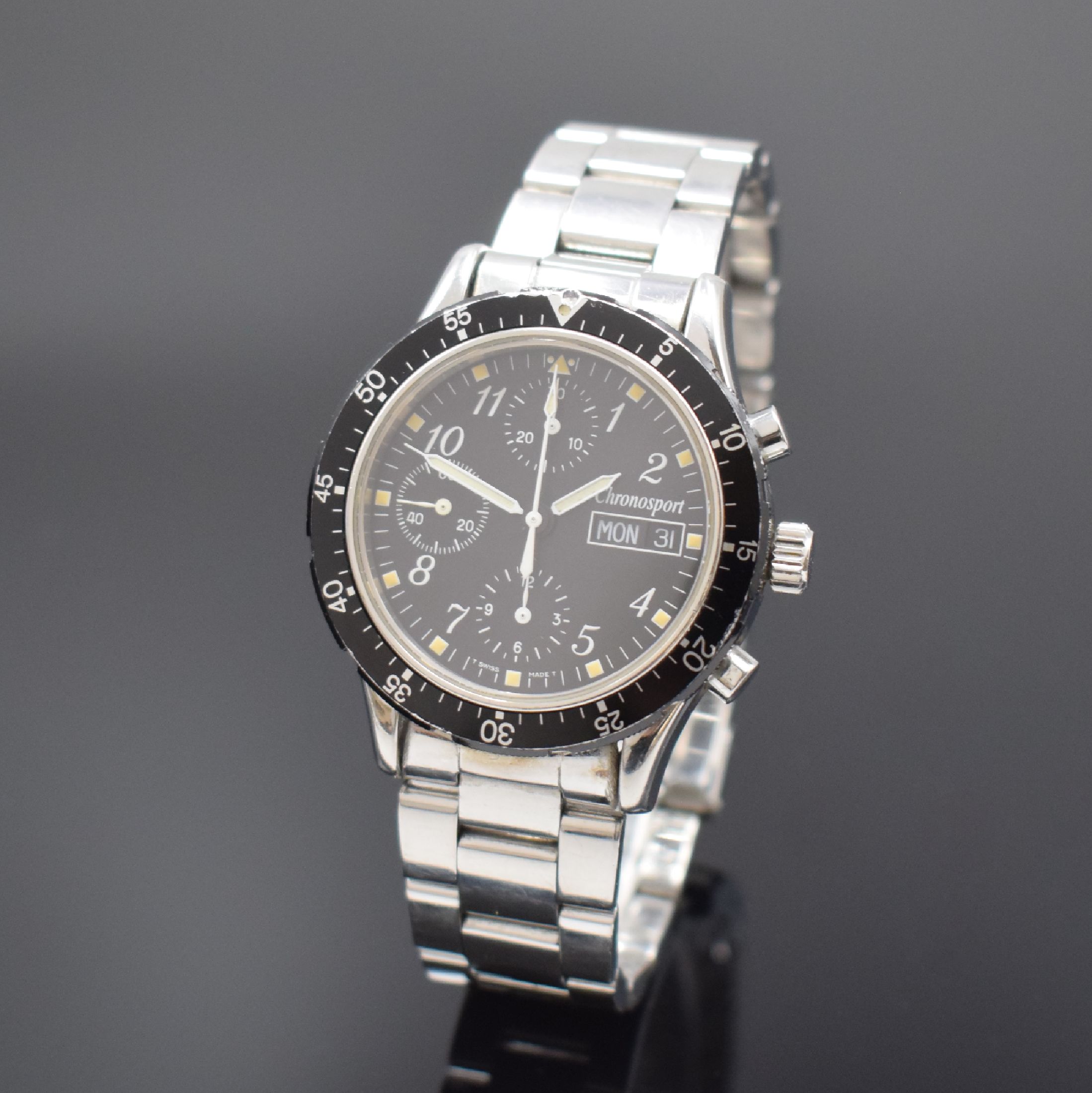 CHRONOSPORT Armbandchronograph Referenz 20.5- 02, Automatik, beids. verg. Edelstahlgeh. inkl. neutr. Gliederband m. Faltschl., Boden und Krone ...