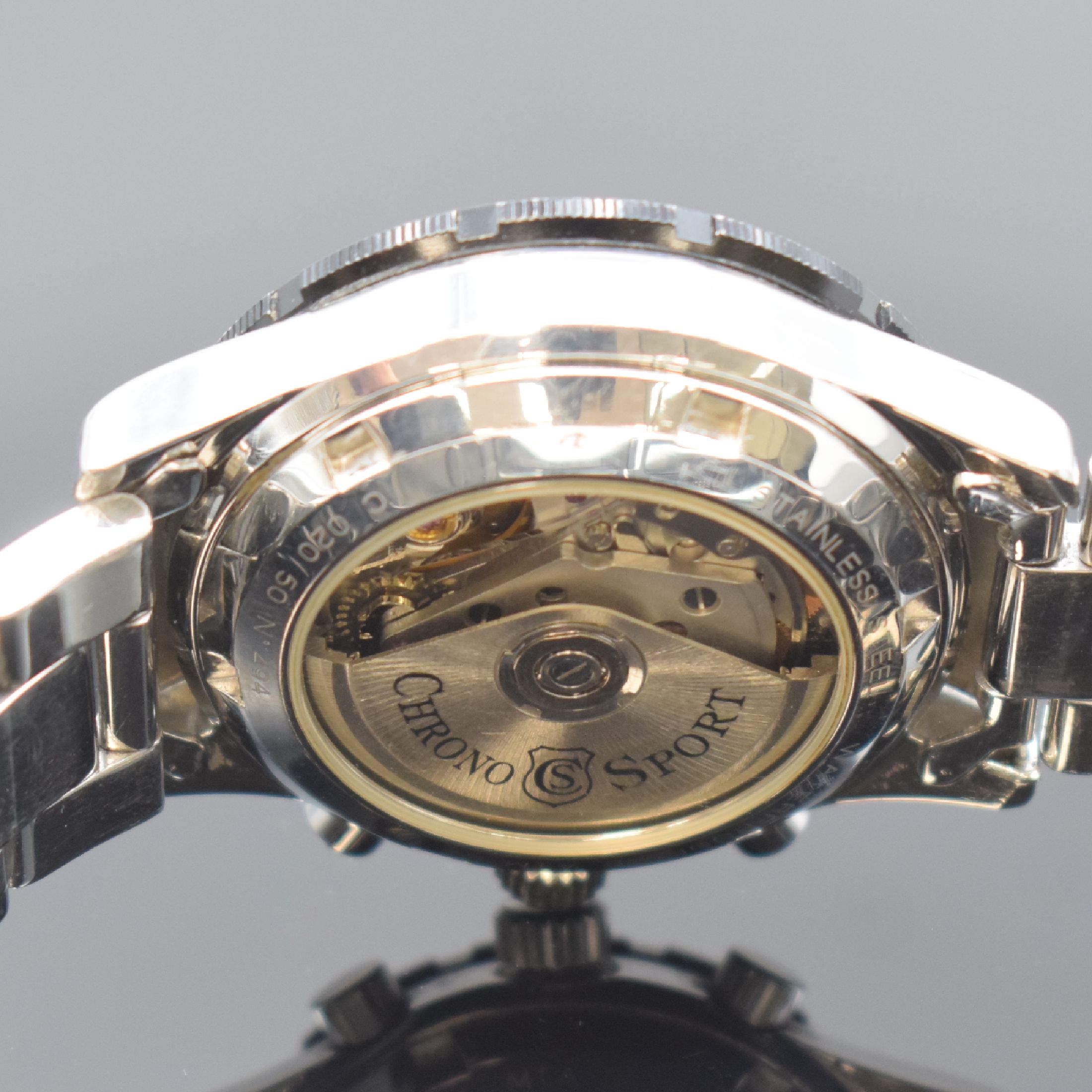 Detail e: CHRONOSPORT Armbandchronograph Referenz 20.5- 02, Automatik, beids. verg. Edelstahlgeh. inkl. neutr. Gliederband m. Faltschl., Boden und Krone ...