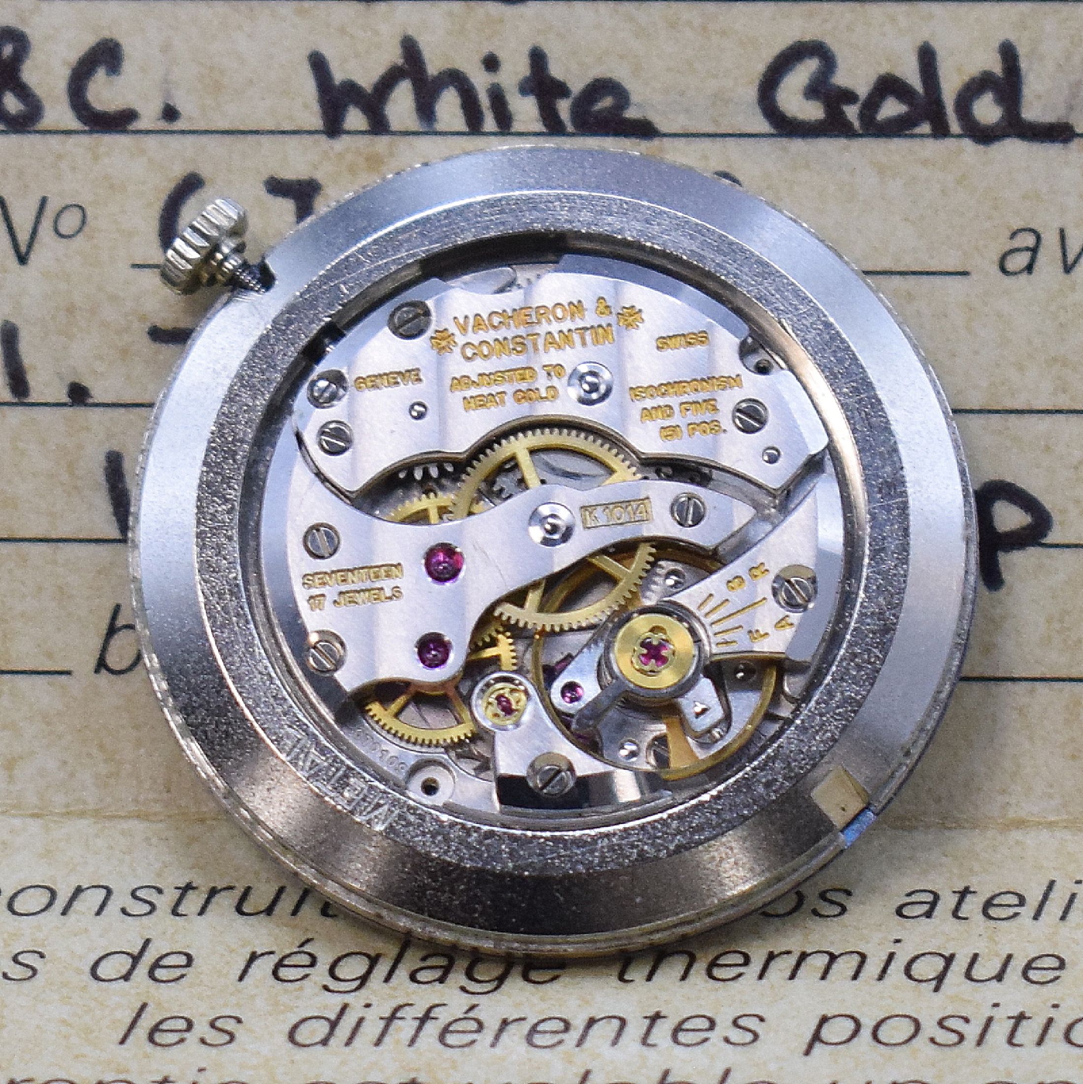 Detail a: VACHERON Constantin Armbanduhrwerk Kaliber K1014, Handaufzug, Schweiz um 1970, blaues Sigma-Zifferbl. m. aufgel. Indizes, orig. Zeiger, orig. Krone, ...