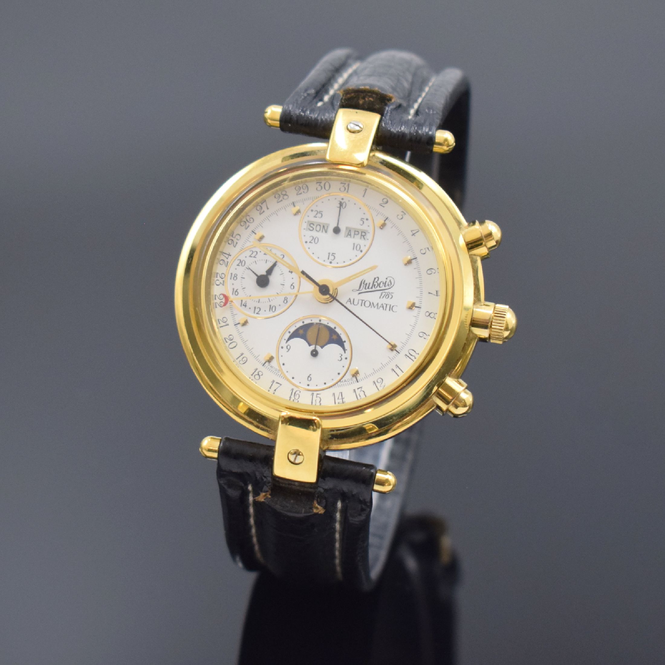 DU BOIS Armbandchronograph mit Vollkalenderanzeige Collection Du Bois No 200, Automatik, Schweiz um 2000, verg. Geh., Edelstahlboden aufgedr., Anz. ...