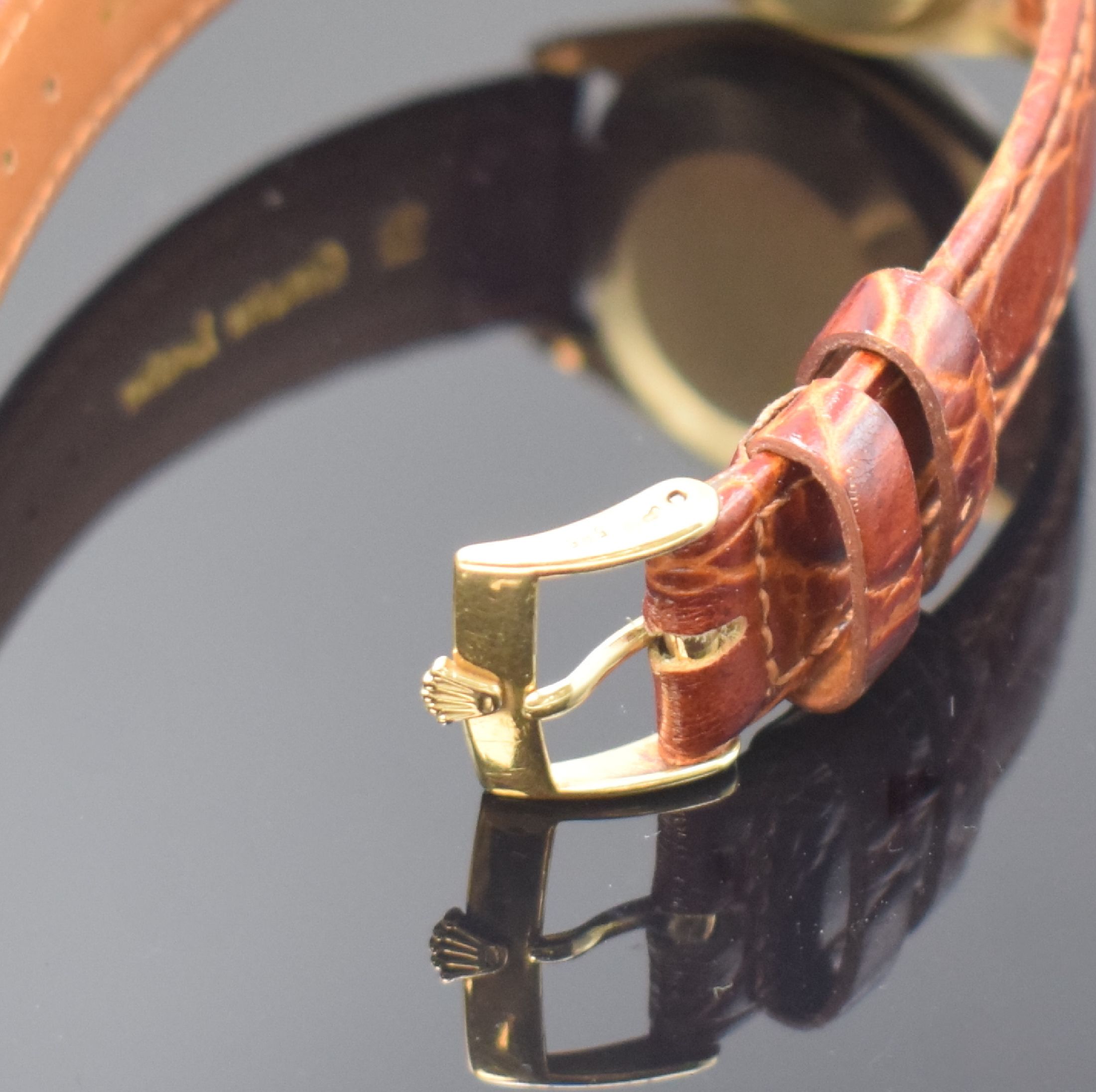 Detail b: ROLEX Armbanduhr in GG 585/000 Referenz 6284/6285, Automatik, Schweiz um 1966, Boden und Krone verschr., ab Herst. wasserd., Lederband m. orig. GG ...