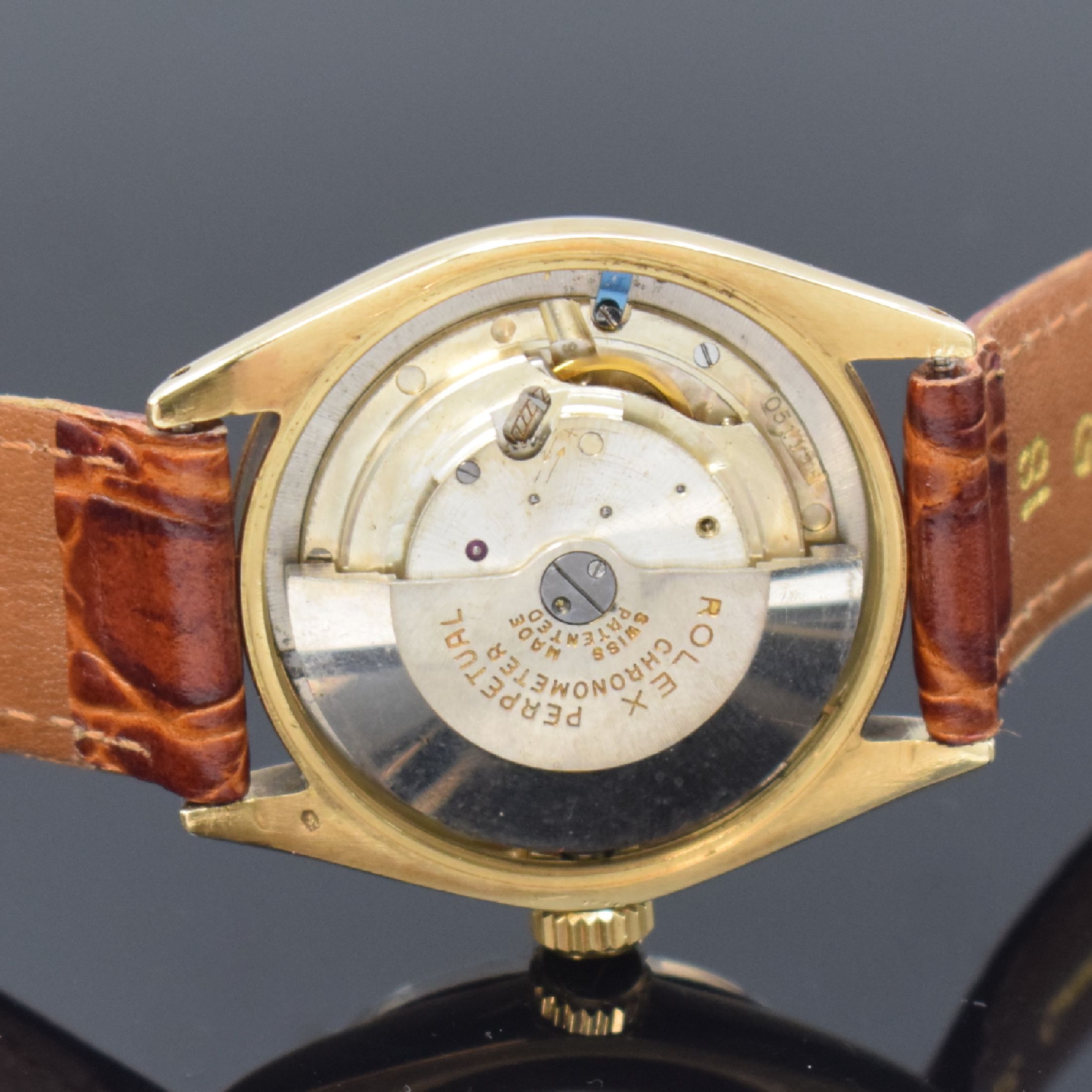Detail f: ROLEX Armbanduhr in GG 585/000 Referenz 6284/6285, Automatik, Schweiz um 1966, Boden und Krone verschr., ab Herst. wasserd., Lederband m. orig. GG ...