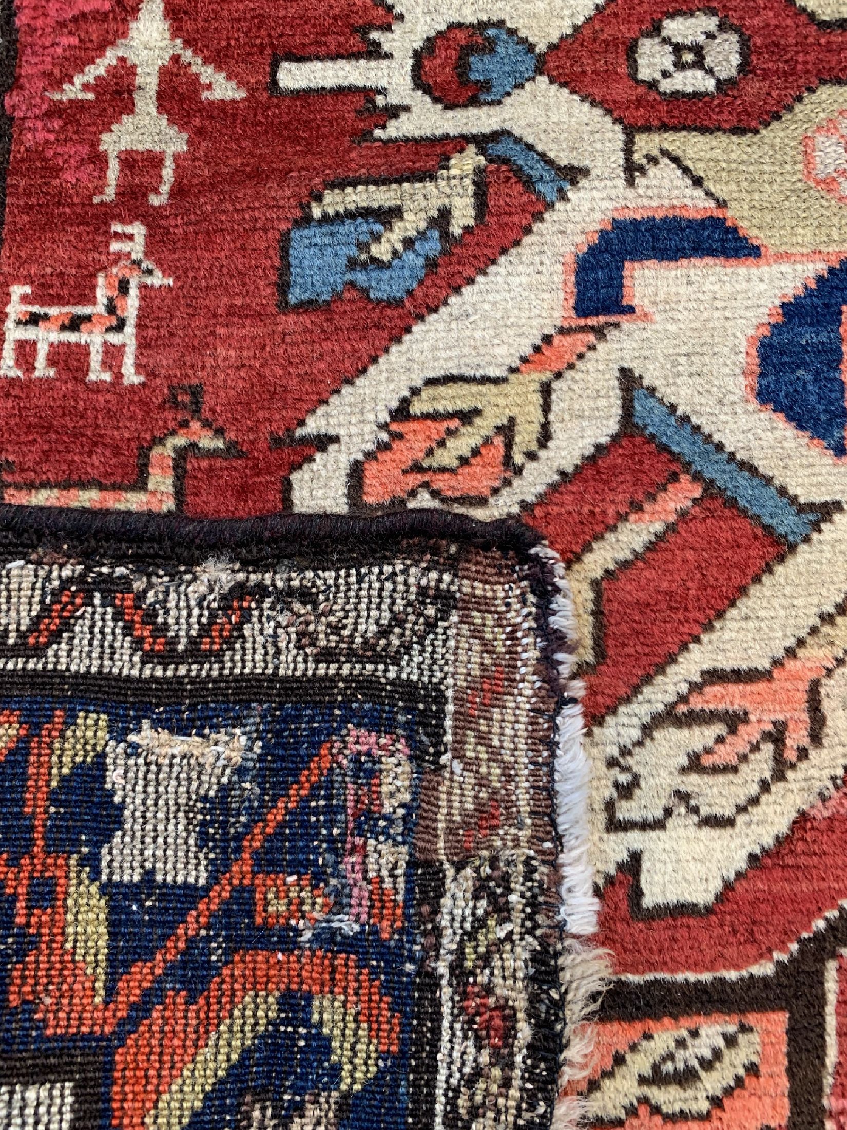Detail h: Antiker Adler Kazak, Kaukasus, um 1900, Wolle auf Wolle, ca. 285 x 140 cm, EHZ: 3, (Alte Restaurierungen)