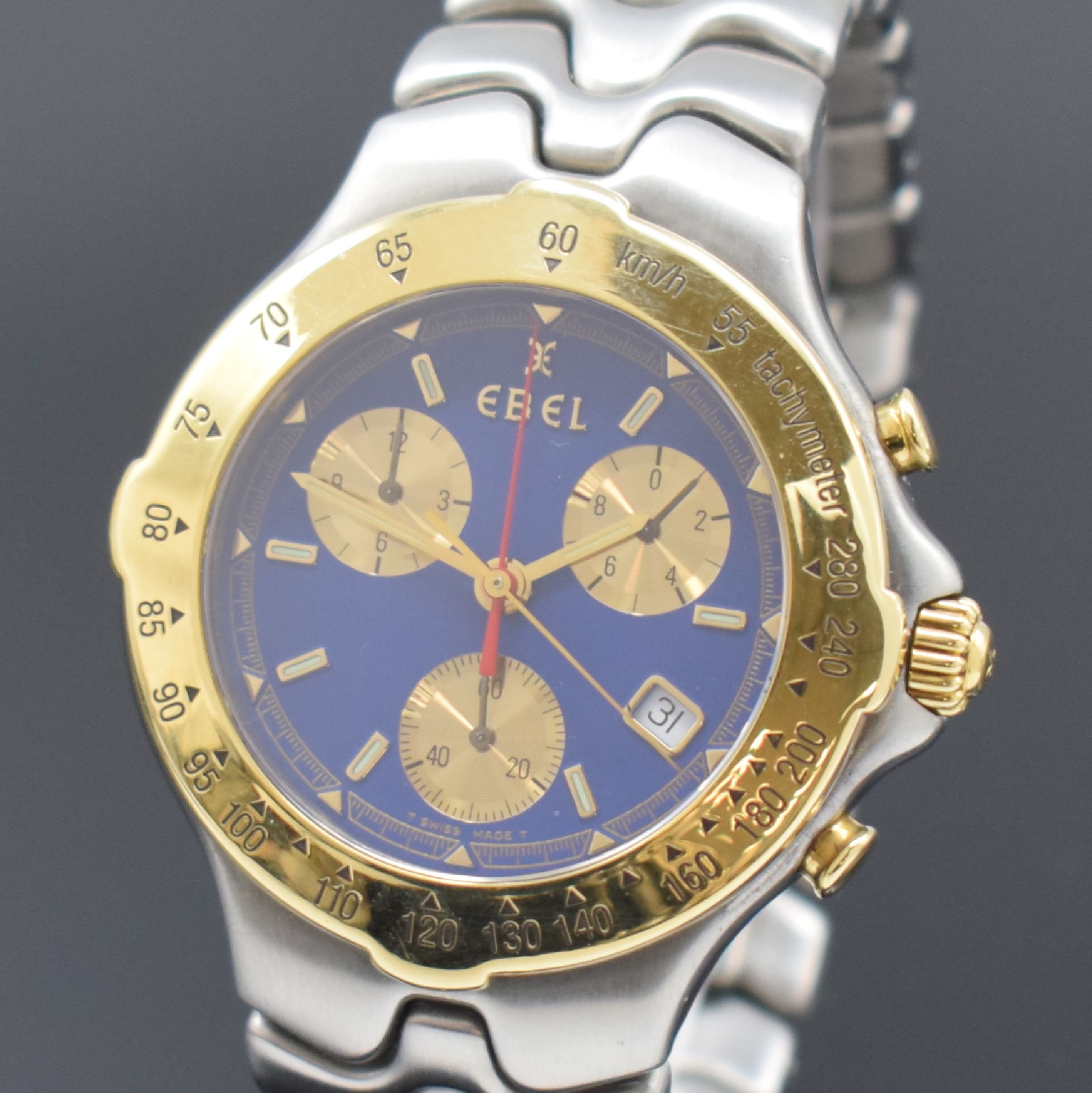 Detail a: EBEL Sportwave Armbandchronograph Referenz 6251641, Schweiz um 1995, quarz, Edelstahlgeh. inkl. Gliederband m. dopp. Faltschl., Lünette m. grav. ...