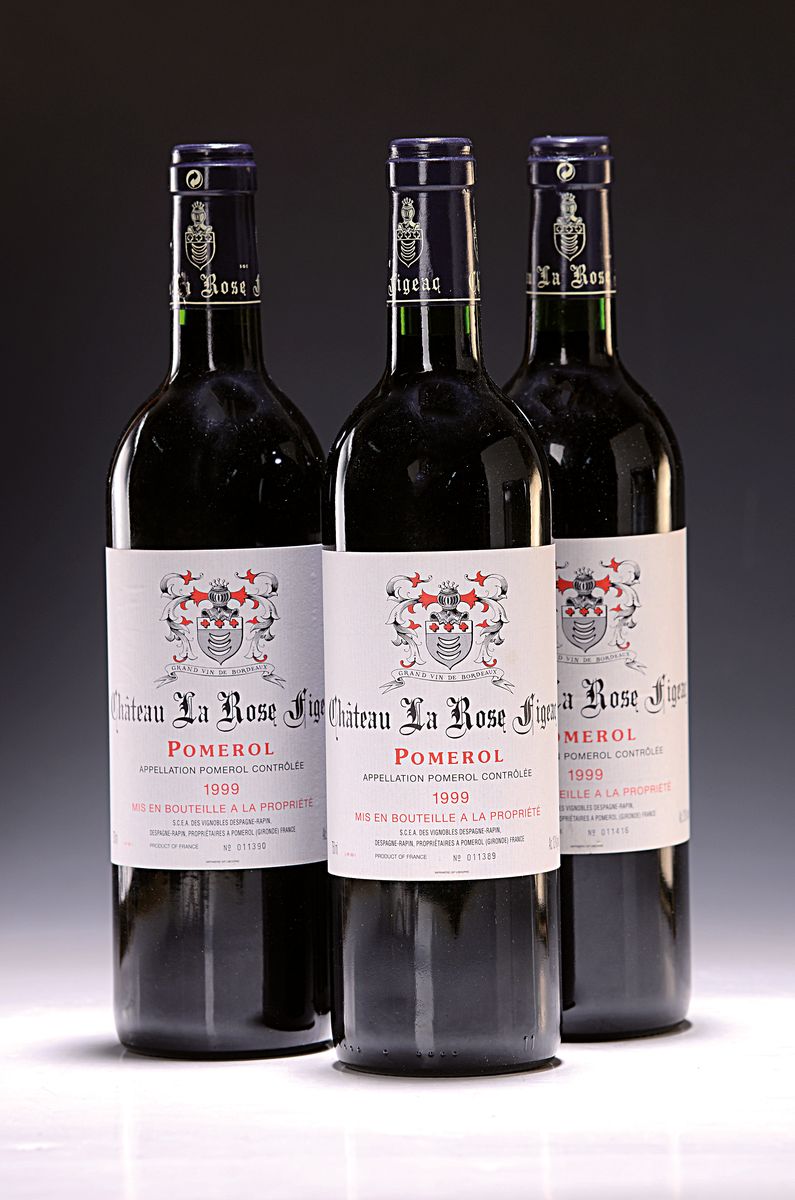 3 Flaschen 1999 Chateau La Rose Figeac, Pomerol, ca. 750ml, 13% Vol., High Fill
