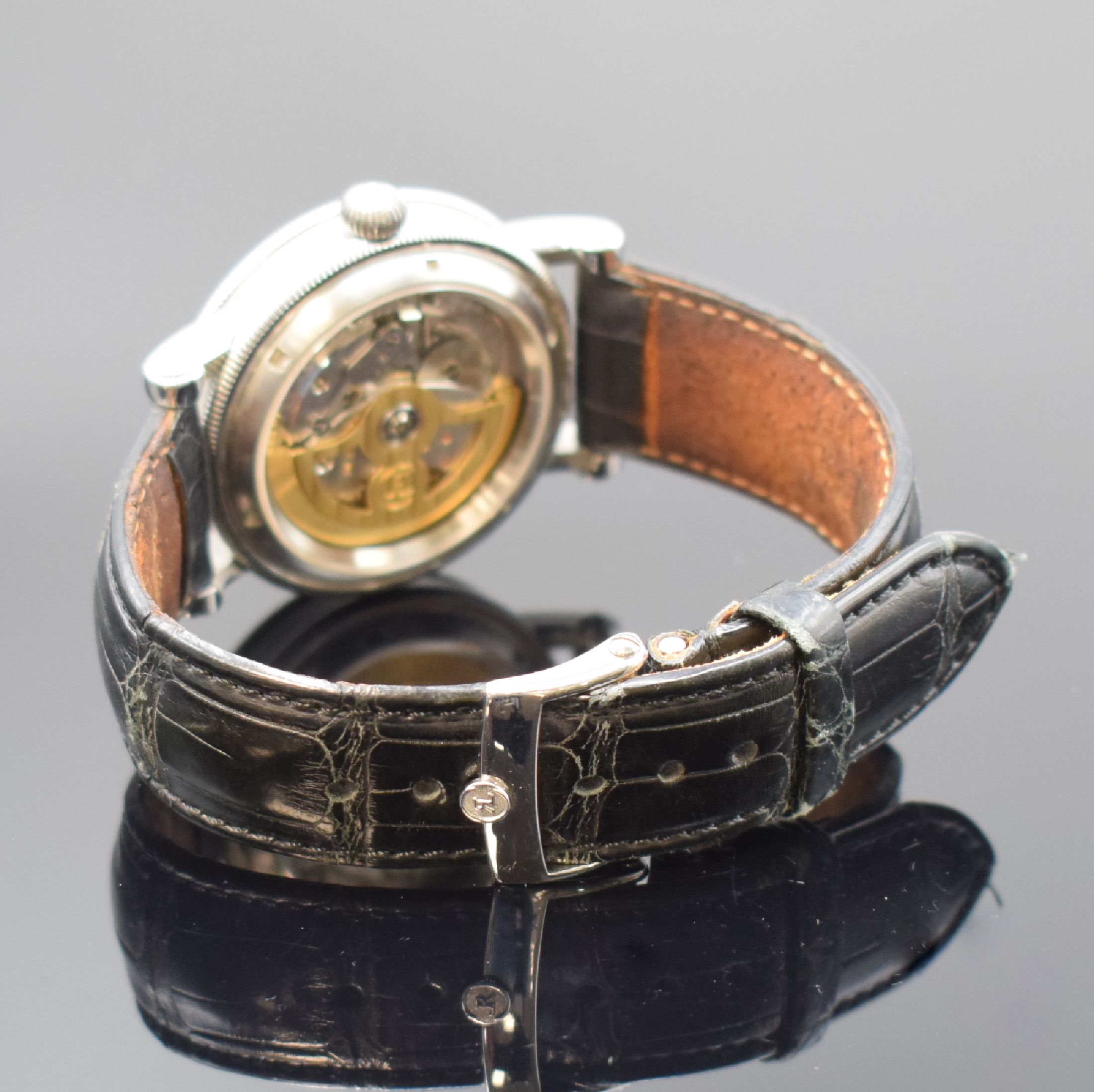 Detail b: CHRONOSWISS Delphis Herrenarmbanduhr in Edelstahl Referenz CH 1423, Schweiz um 2000, Automatik, beids. vergl. Geh., Boden geschr., Lederband m. ...