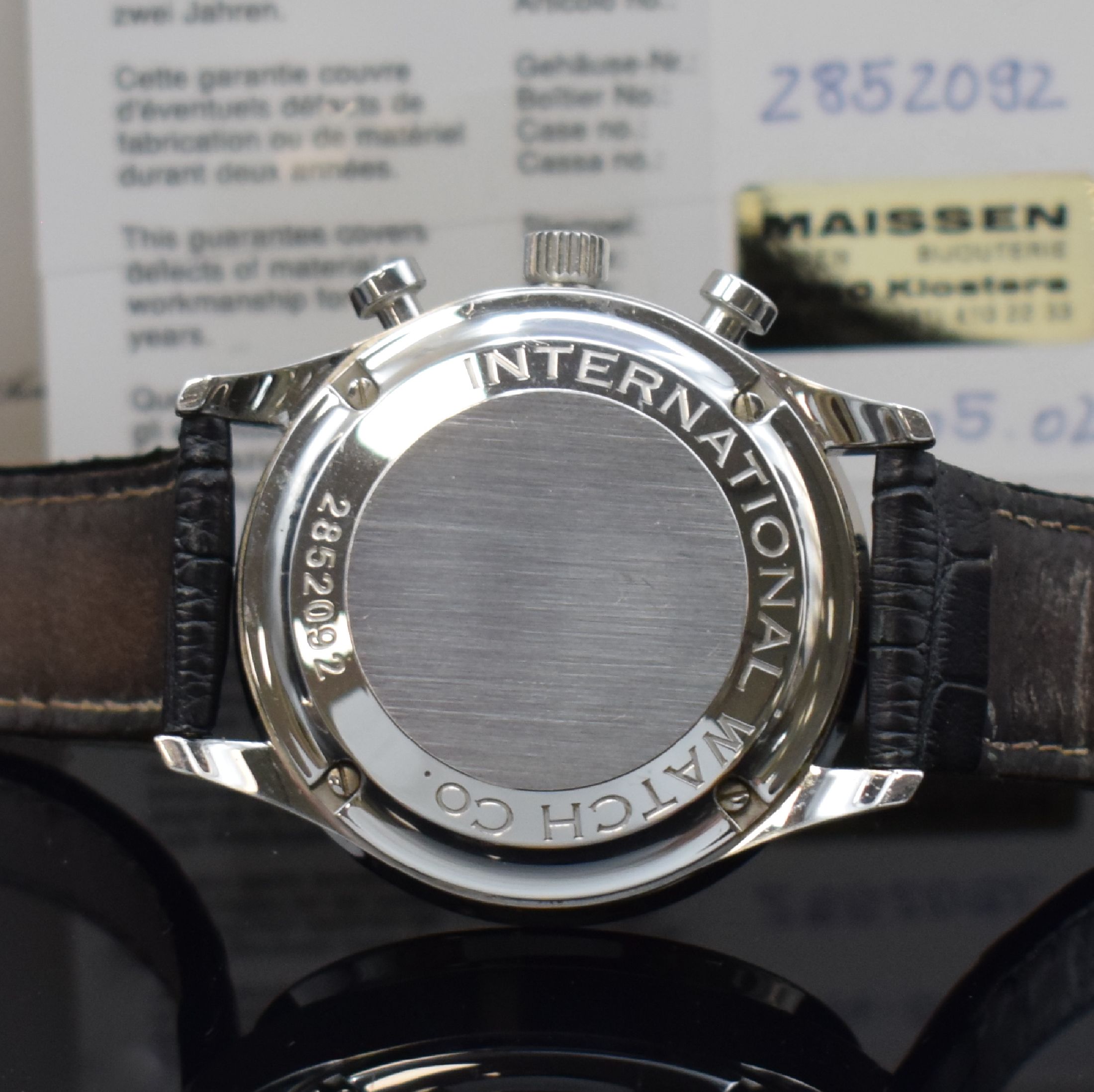 Detail d: IWC Portugieser Herrenarmbanduhr mit Chronograph Referenz 3714, Schweiz verk. 05/2002 lt. beil. Gar.-Karte, Automatik, Edelstahlgeh., Boden verschr., ...
