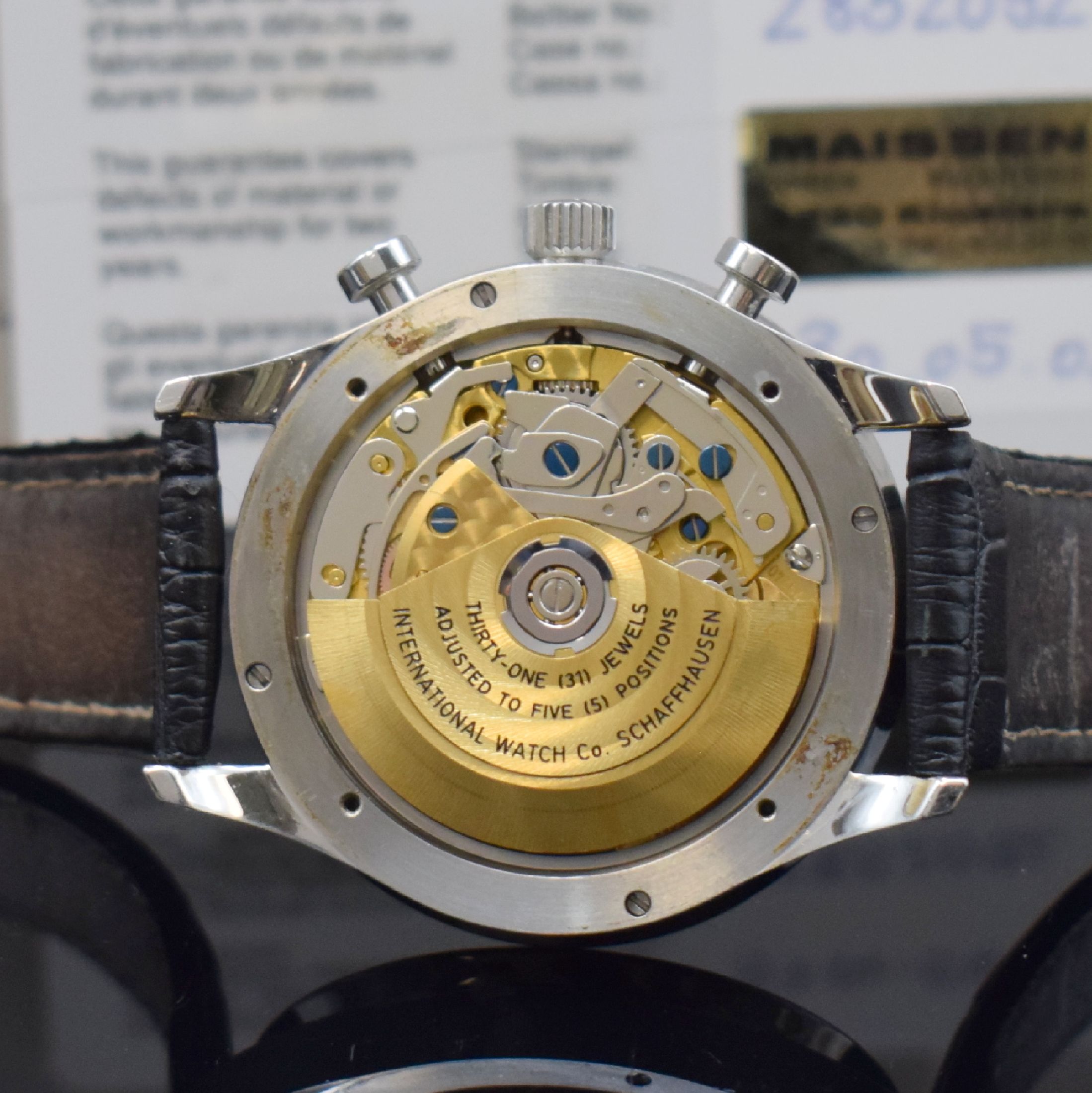 Detail e: IWC Portugieser Herrenarmbanduhr mit Chronograph Referenz 3714, Schweiz verk. 05/2002 lt. beil. Gar.-Karte, Automatik, Edelstahlgeh., Boden verschr., ...