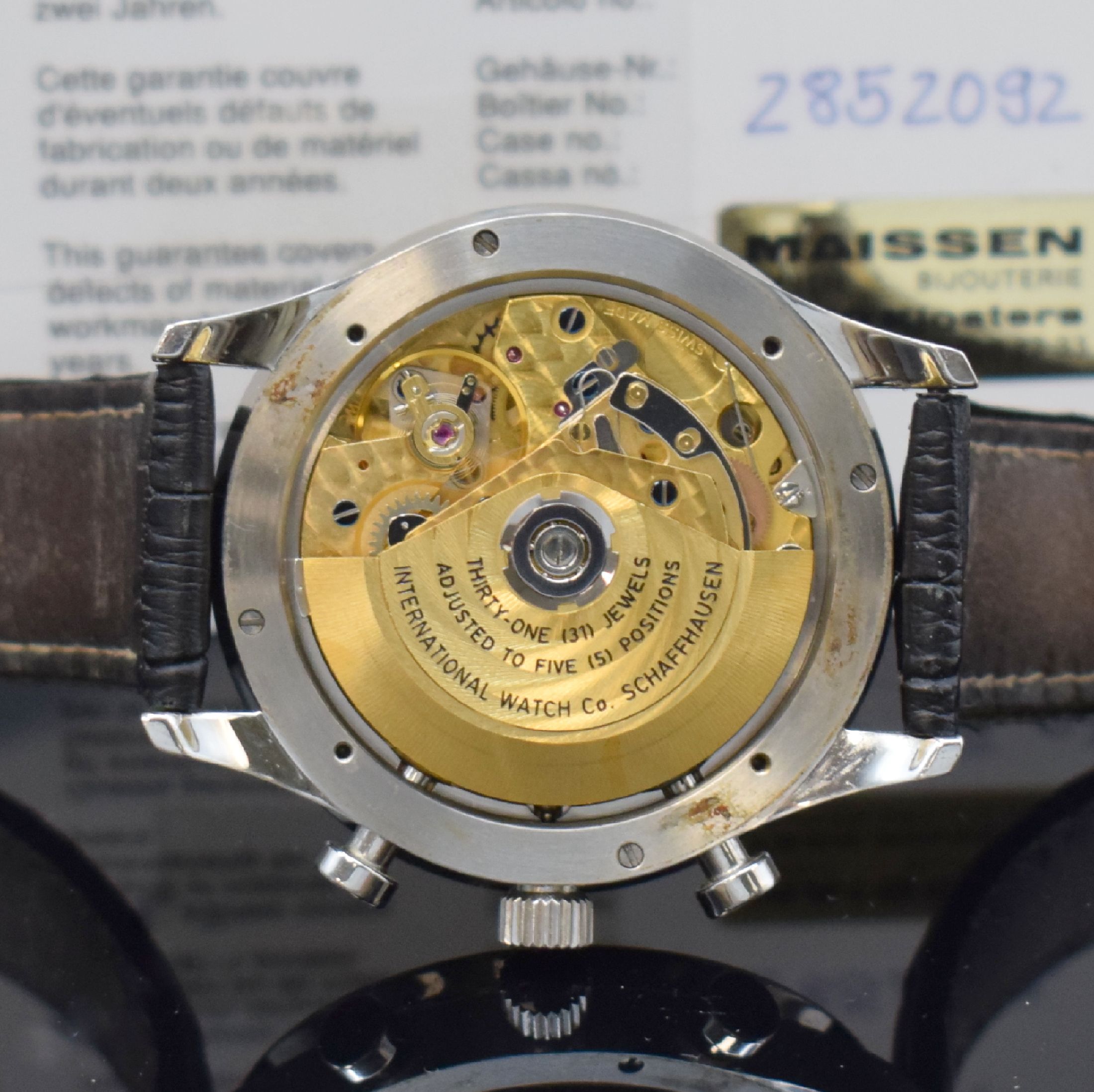 Detail f: IWC Portugieser Herrenarmbanduhr mit Chronograph Referenz 3714, Schweiz verk. 05/2002 lt. beil. Gar.-Karte, Automatik, Edelstahlgeh., Boden verschr., ...