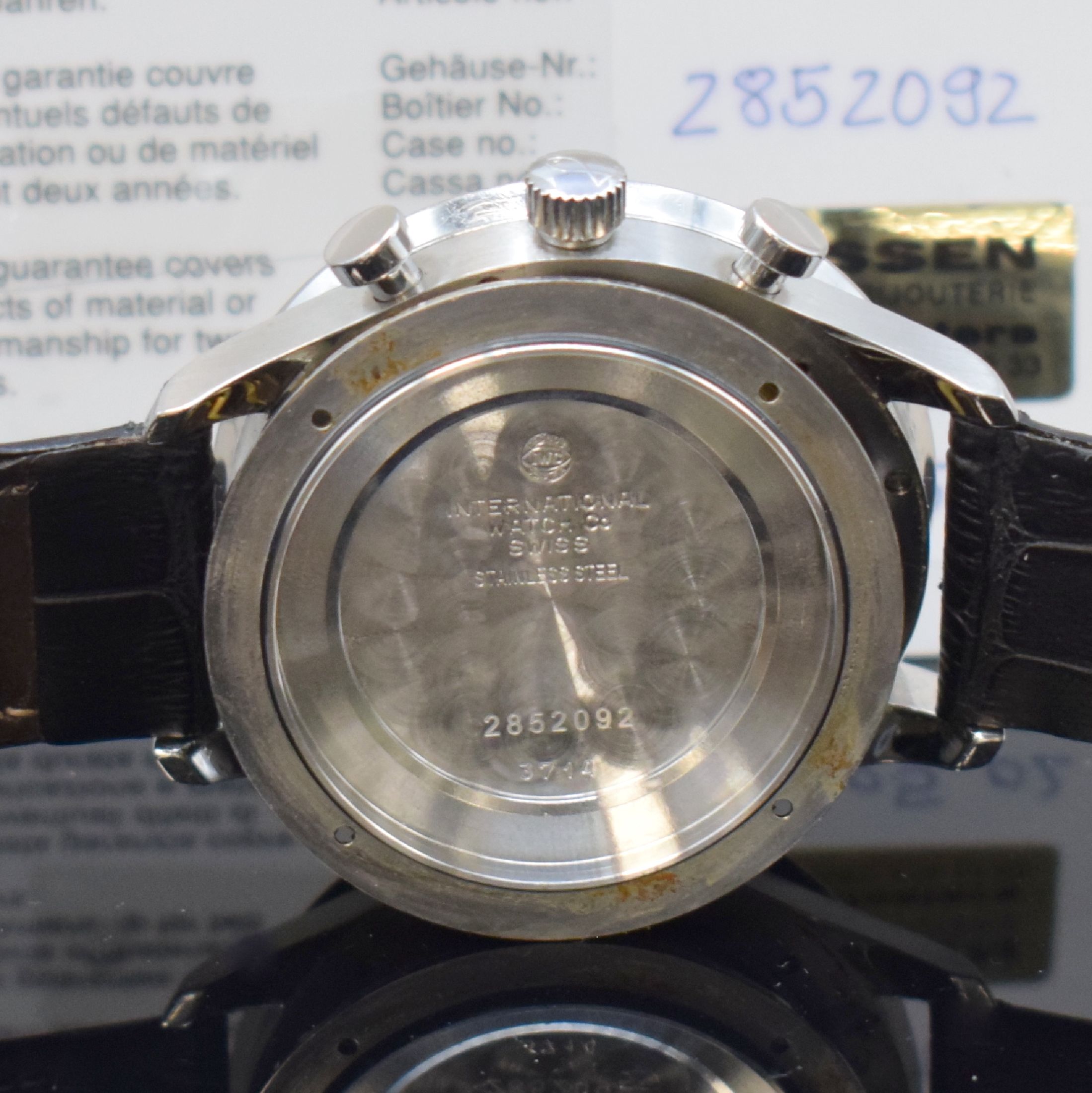 Detail g: IWC Portugieser Herrenarmbanduhr mit Chronograph Referenz 3714, Schweiz verk. 05/2002 lt. beil. Gar.-Karte, Automatik, Edelstahlgeh., Boden verschr., ...