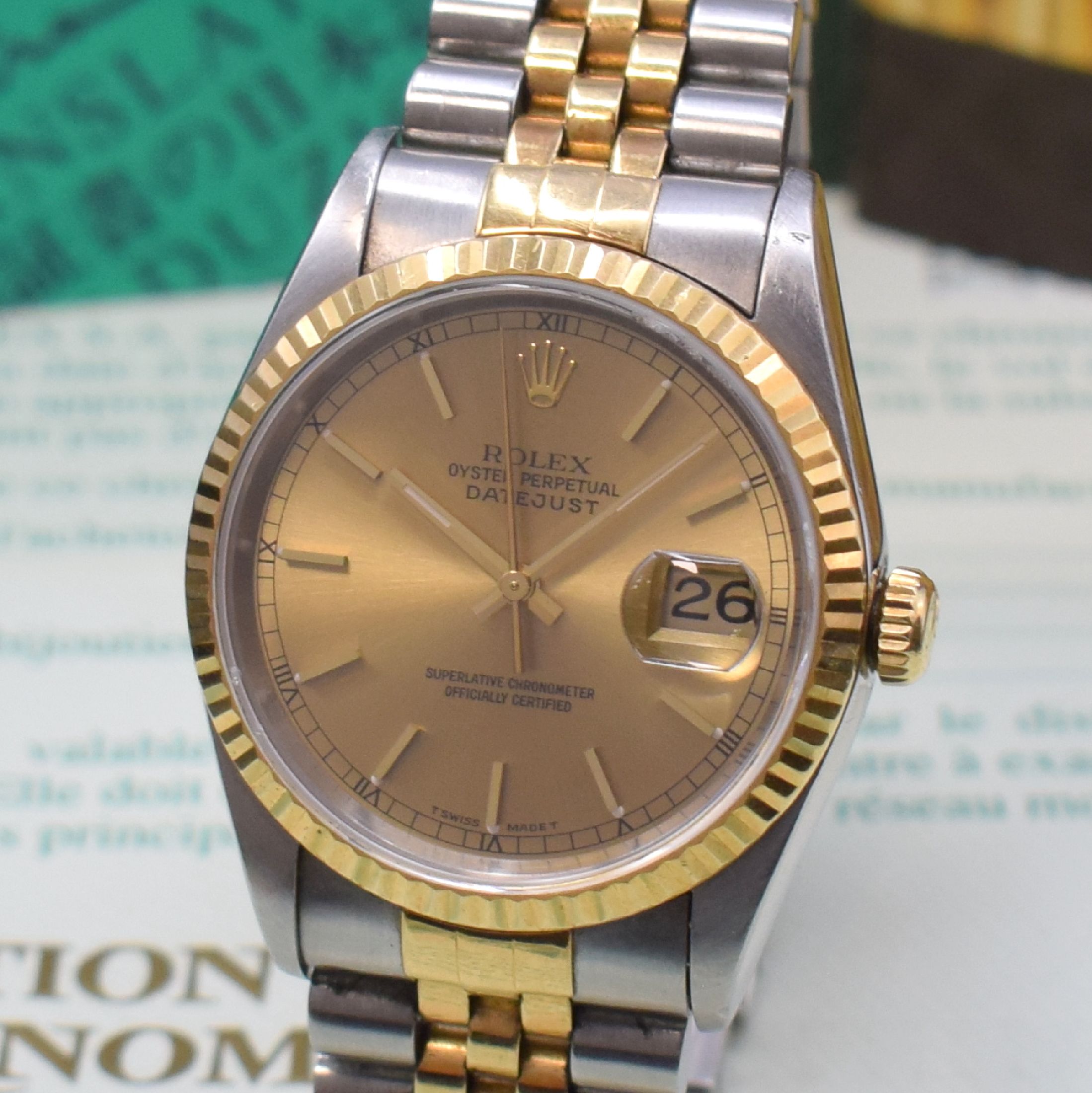 Detail a: ROLEX Herrenarmbanduhr Oyster Perpetual Datejust Referenz 16233 mit original Zertifikat, Schweiz verk. 12/1996, Automatik, Chronometer der ...