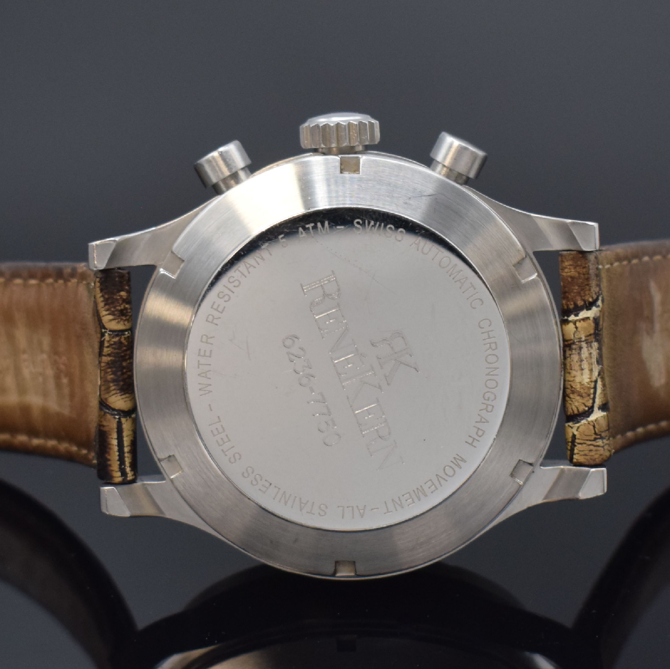 Detail c: RENE KERN große Herrenarmbanduhr mit Chronograph in Edelstahl, Deutschland/ Schweiz um 2007, Automatik, massives Gehäuse, Boden geschr., schwarzes ...