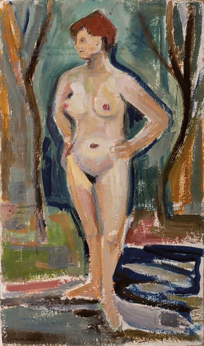 Detail a: Friedrich Oehler, 1921-2001, Karlsruher Maler , 2 Akte, Öl/Karton, 1x signiert, Alterssp.,ungerahmt, 42x25/49X26 cm