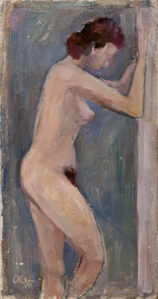 Detail k: Friedrich Oehler, 1921-2001, Karlsruher Maler , 2 Akte, Öl/Karton, 1x signiert, Alterssp.,ungerahmt, 42x25/49X26 cm