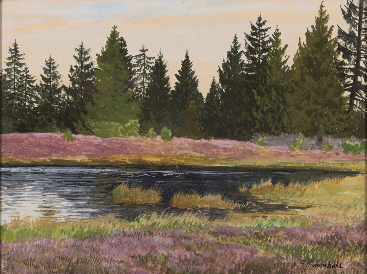 Erich Frommhold, 1879-1955 Leipzig, Studium an der Kunstakademie Leipzig, Aquarellskizze, "In der Lüneburger Heide" so verso bez., rechts ...