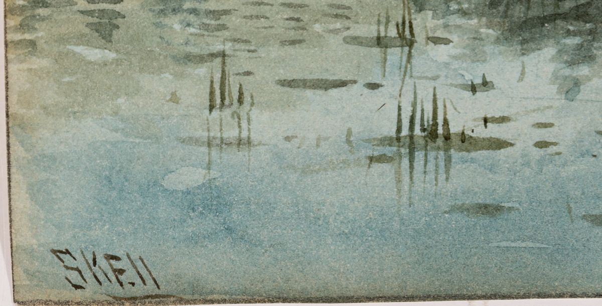 Detail a: Ludwig Skell, 1842 Obergünzburg-1905 München , Studium an der Akademie München, Aquarell, Flusslauf in Voralpenlandschaft, links unten signiert, ...