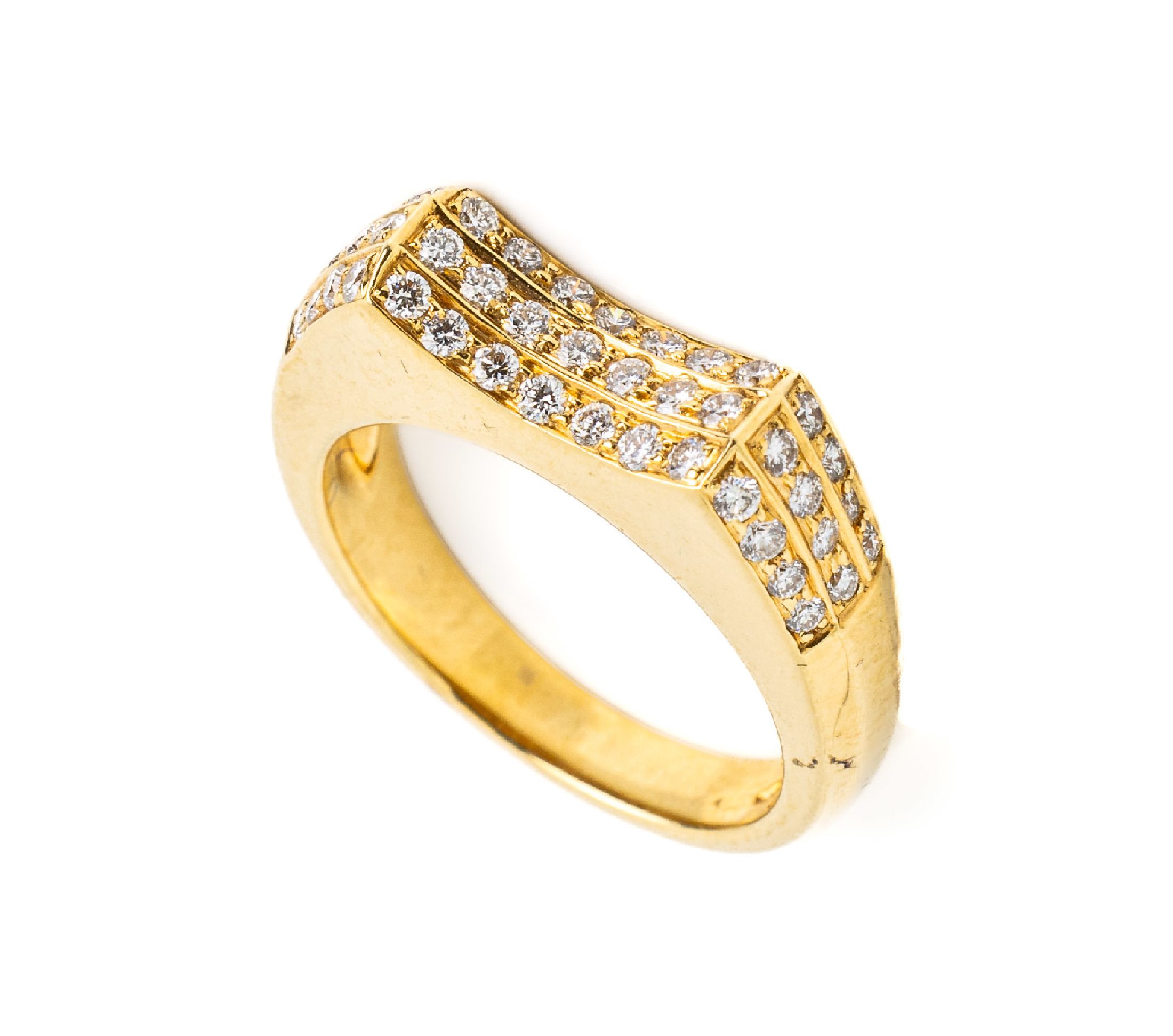 18 kt Gold Brillant Ring, GG 750/000, 45 Brillanten zus. ca. 0.55 ct Weiß/si, ca. 8.7 g, RW 54