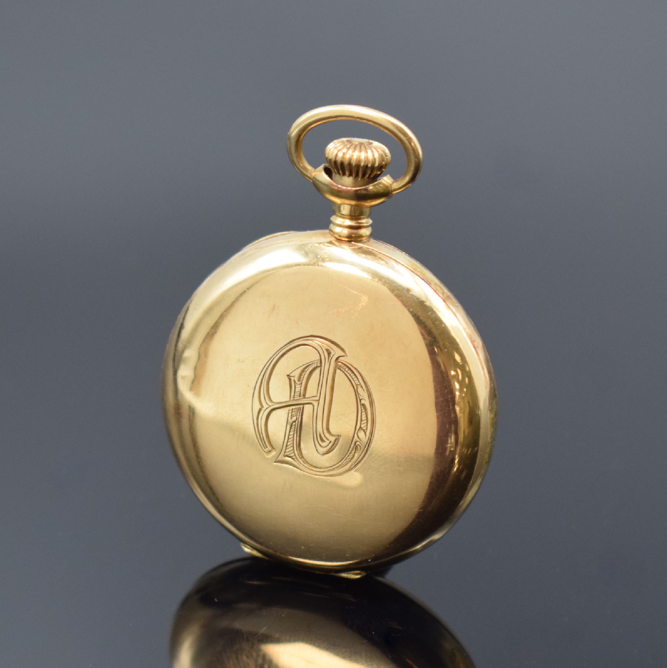 Detail b: WALTHAM Savonette in GG 585/000, USA um 1905, 3-Deckel Goldgeh. dell., Emailzifferbl. mit arab. Zahlen riss., silb. Werk m. Schr.-Unr. def./zu rep., ...