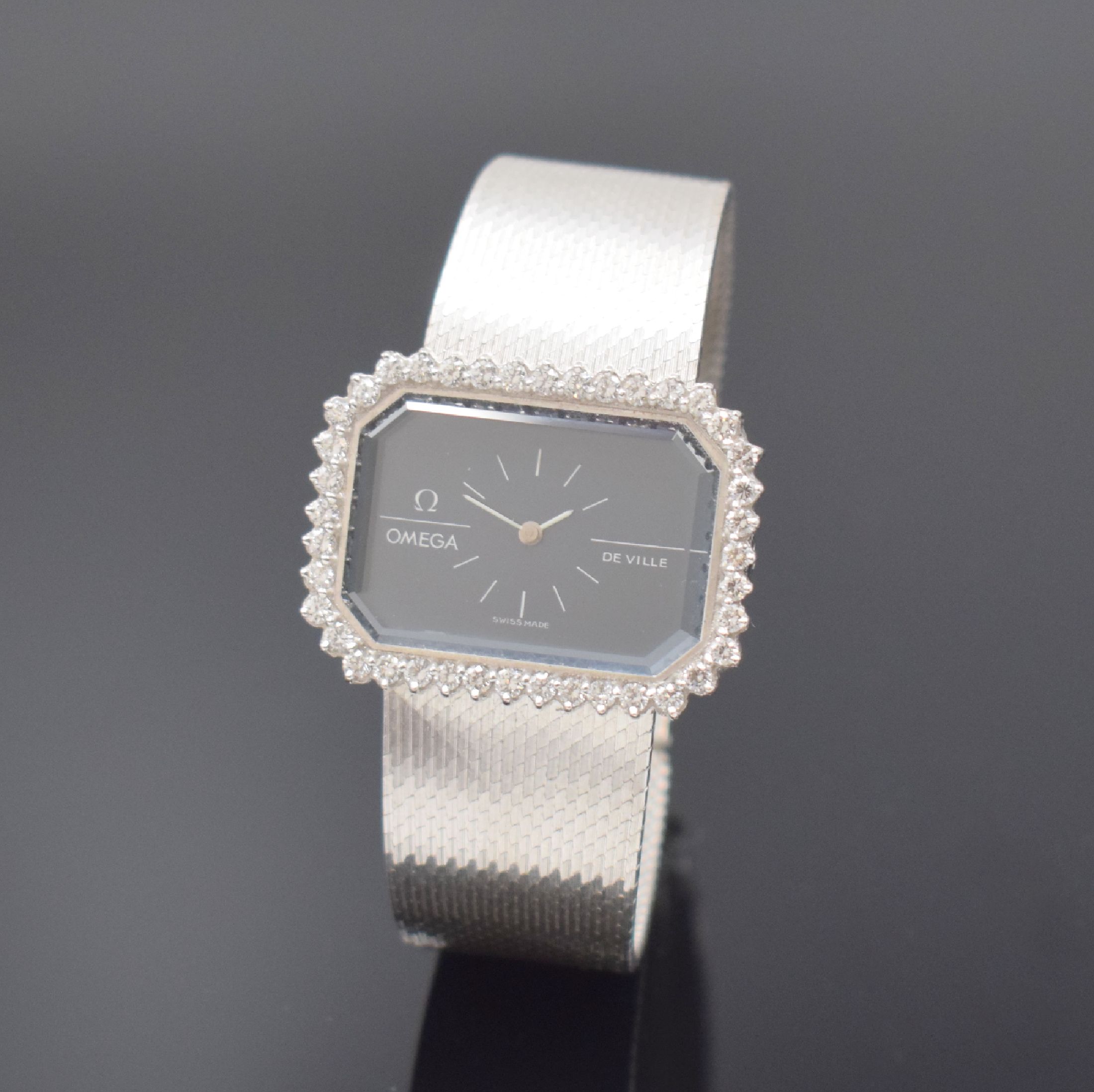 OMEGA seltene Damenarmbanduhr DE VILLE Linie "Emeraude" in WG 750/000 designed von Andrew Grima Referenz 8343, Schweiz um 1972, Handaufzug, ...