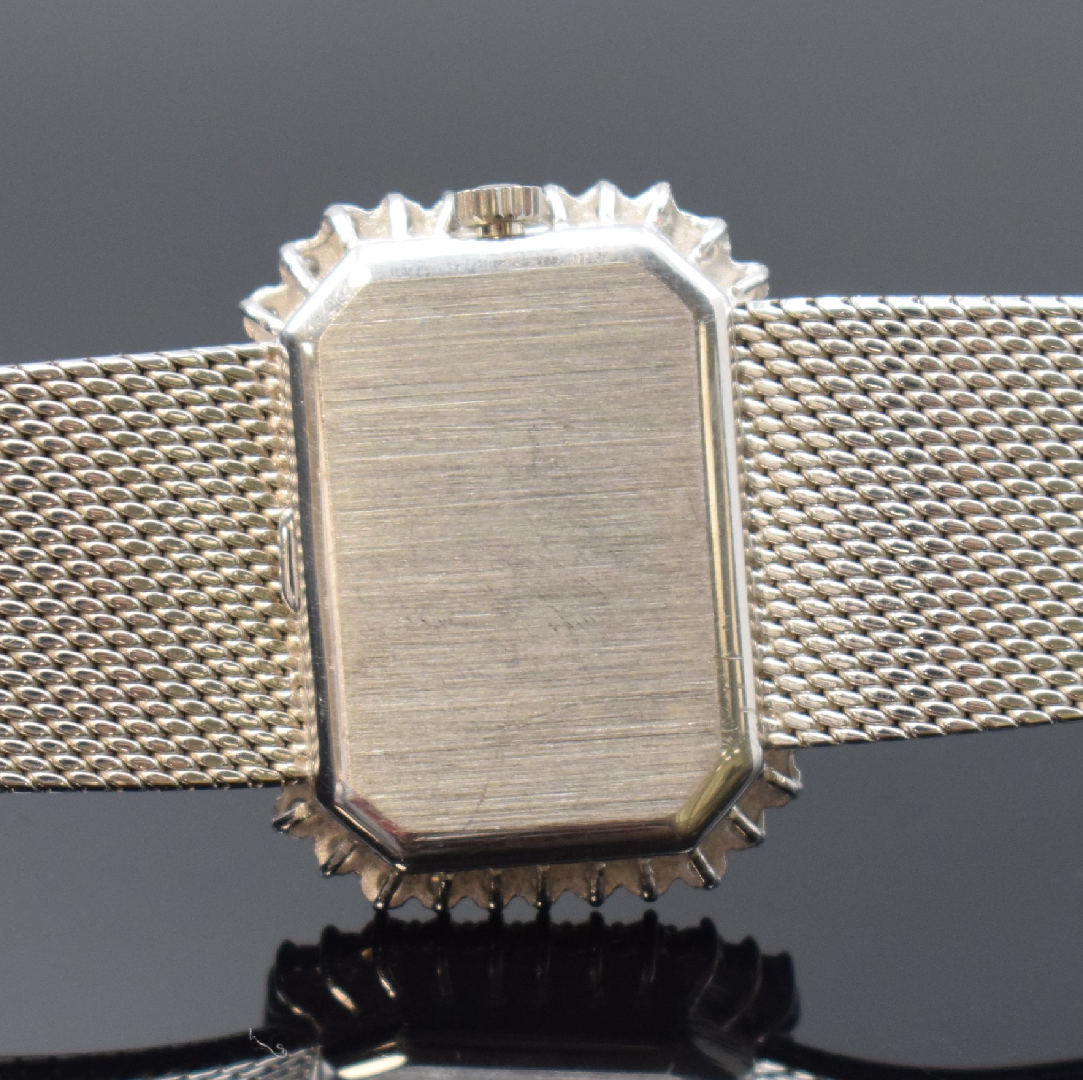 Detail e: OMEGA seltene Damenarmbanduhr DE VILLE Linie "Emeraude" in WG 750/000 designed von Andrew Grima Referenz 8343, Schweiz um 1972, Handaufzug, ...