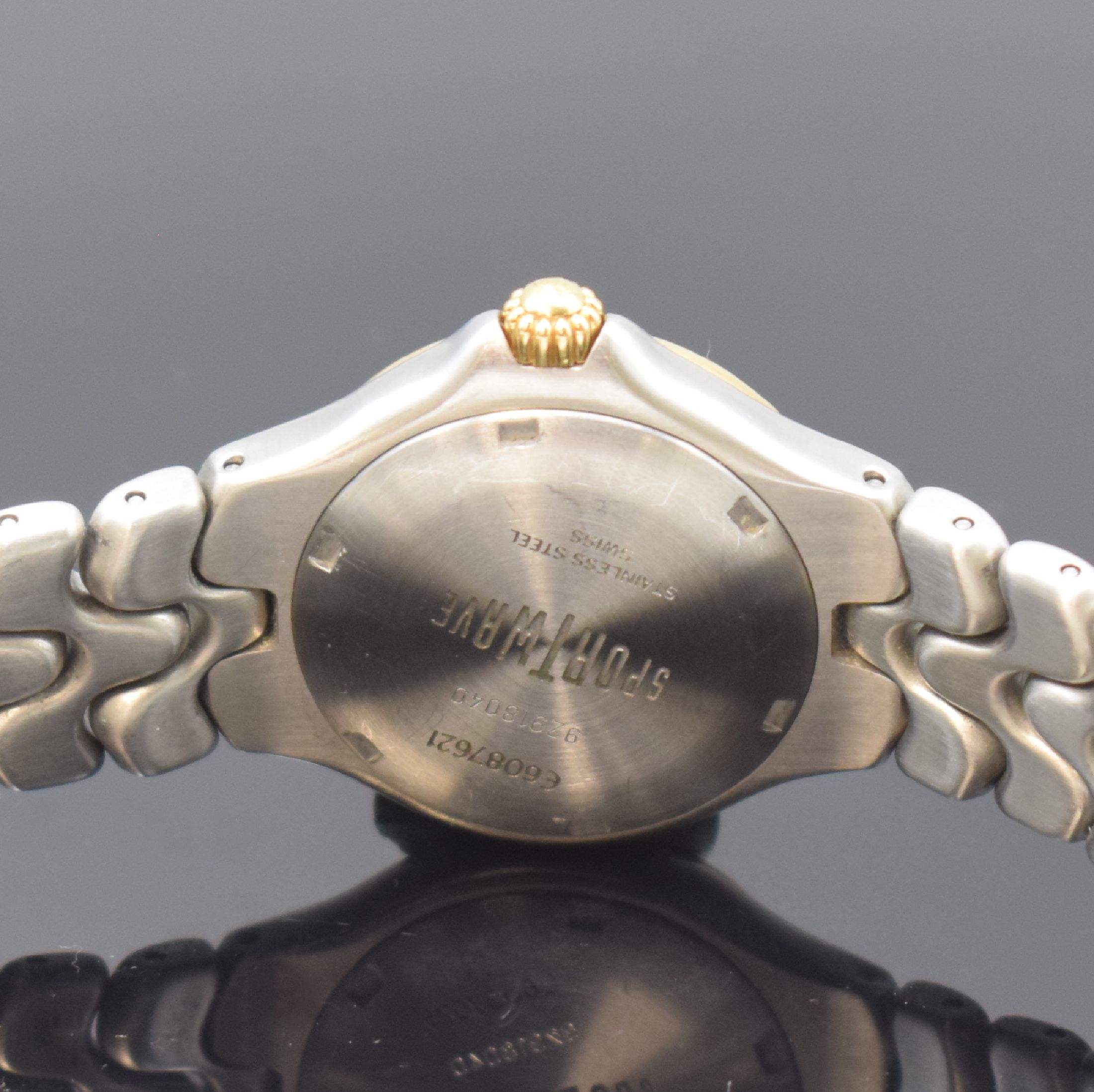 Detail d: EBEL Damenarmbanduhr Sportwave Referenz 6087621, quarz, z. T. verg. Edelstahlgeh. inkl. Gliederband mit dopp. Faltschl., Boden verschr., schwarzes ...